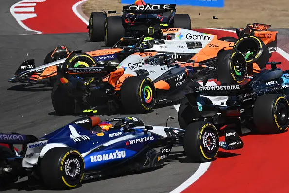 Piastri and Norris crashed out of the US GP sprint (Image: Getty)