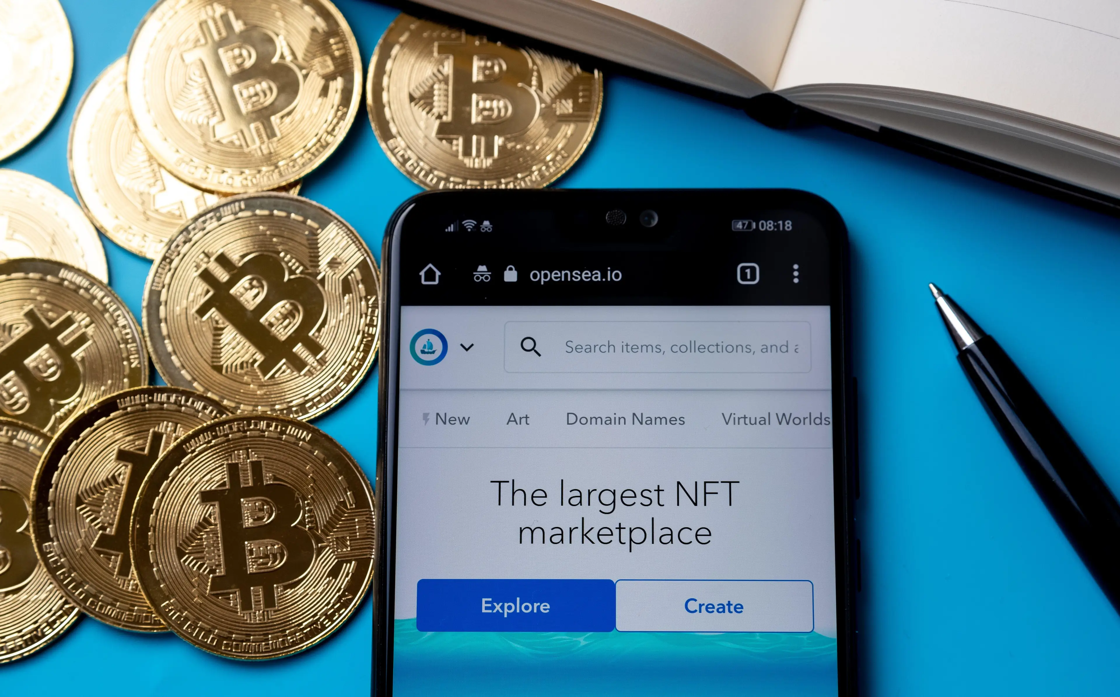 NFT Opensea marketplace for trading non fungible token digital art website. (Alamy)
