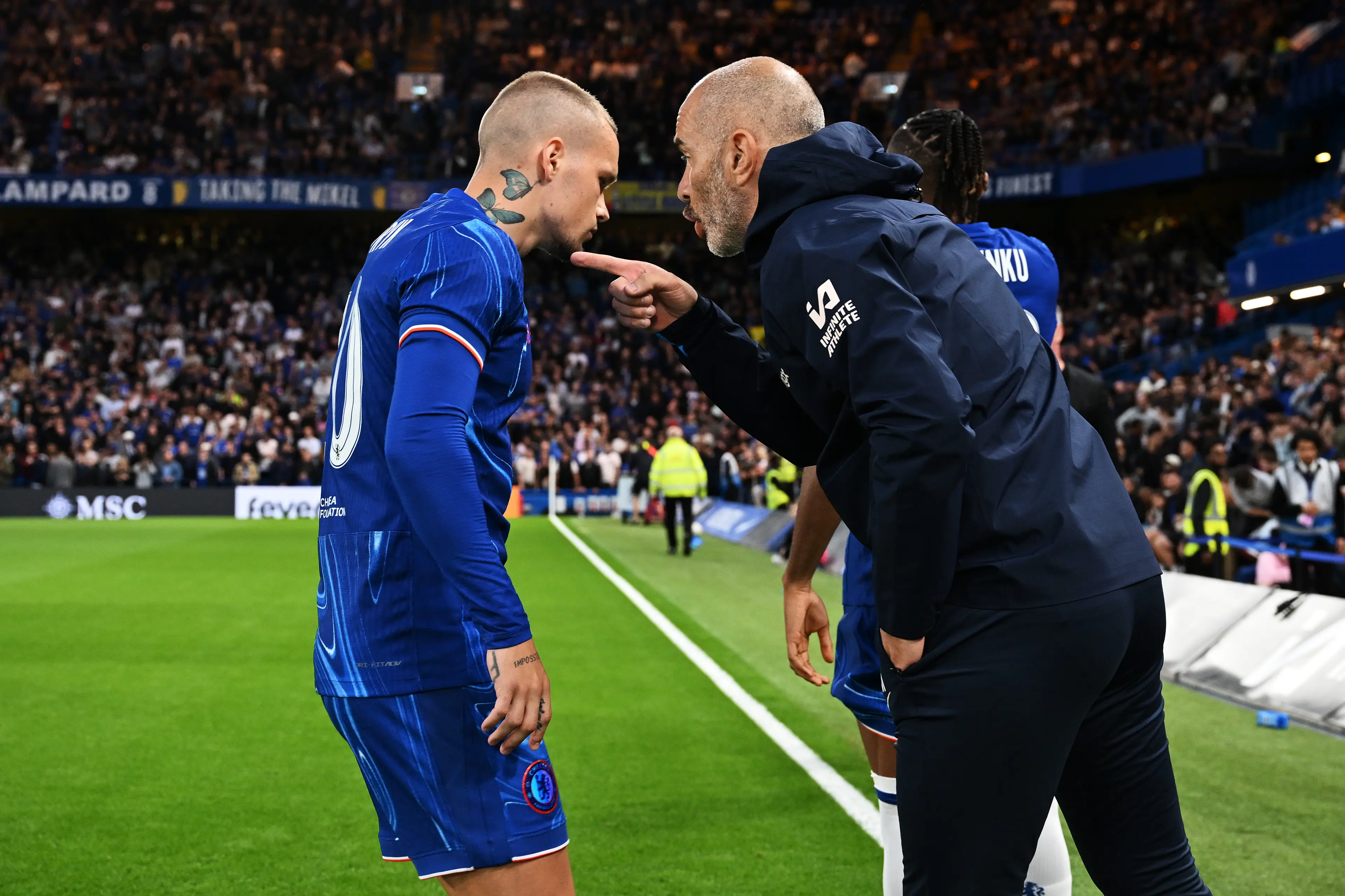 Mudryk and Maresca during Thursday's Europa Conference League clash. Image credit: Getty