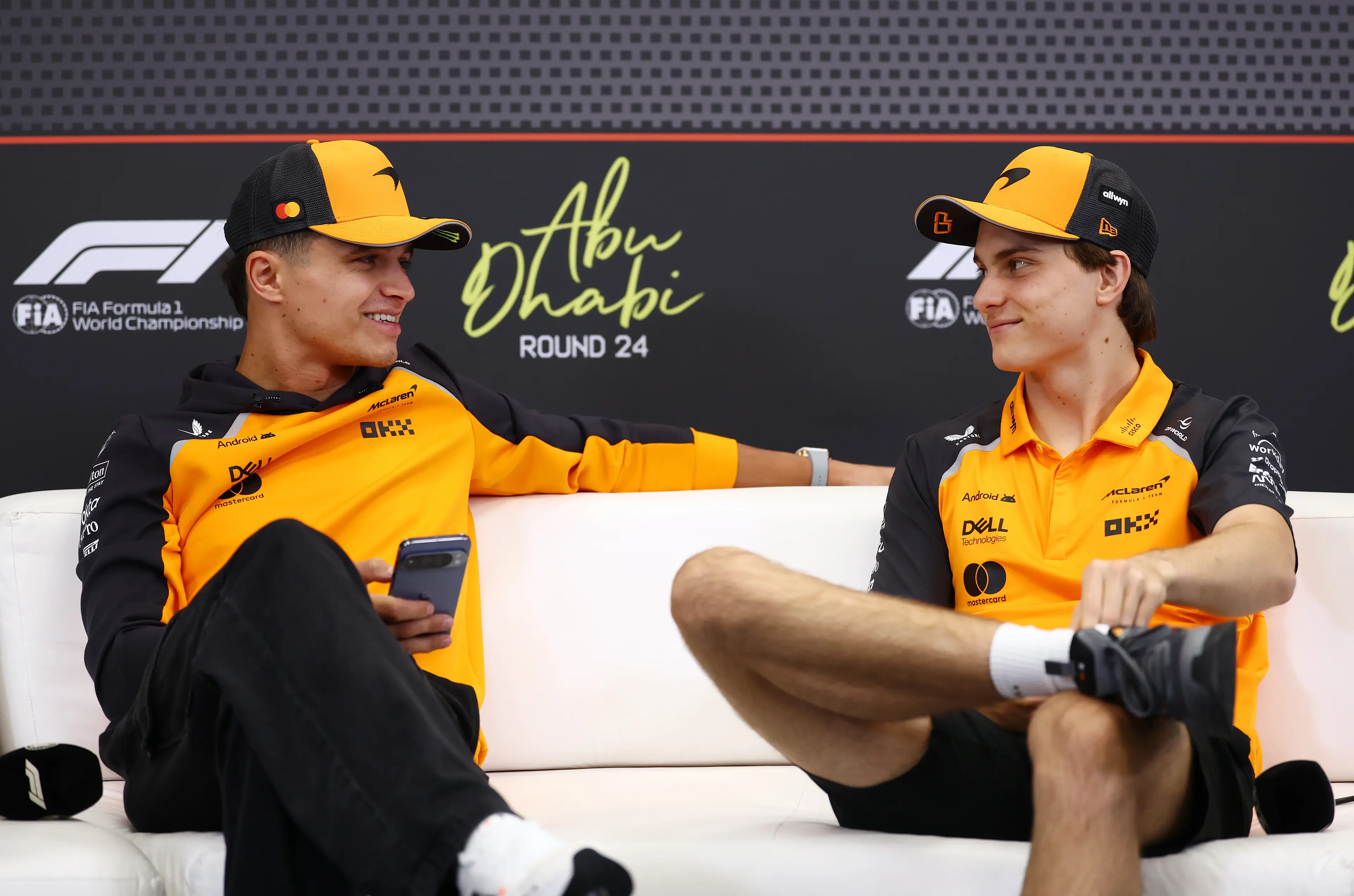 Norris and Piastri at the Drivers Press Conference in Abu Dhabi. Image credit: Getty