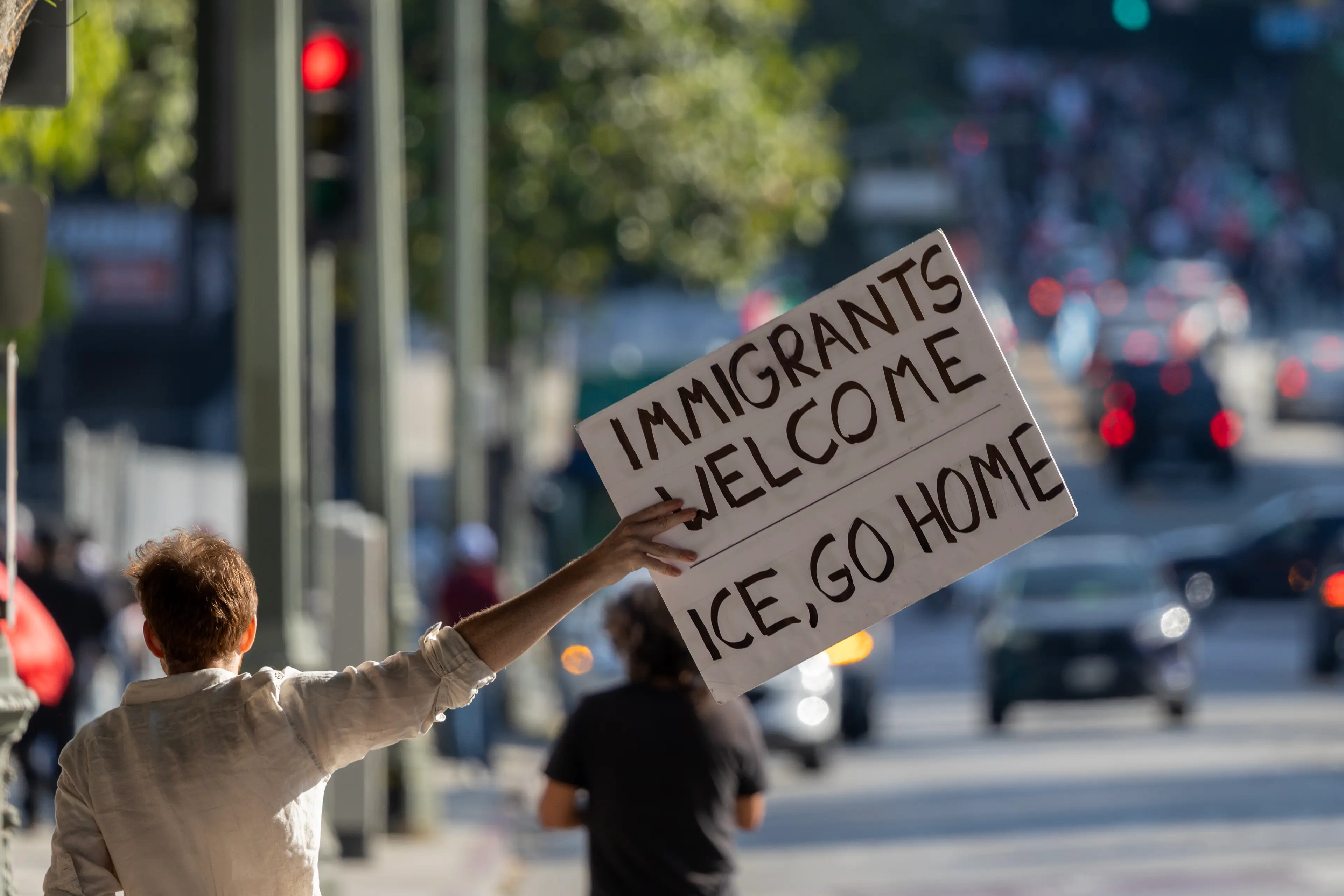 Protests broke out in Los Angeles after ICE's involvement. Image: Getty 