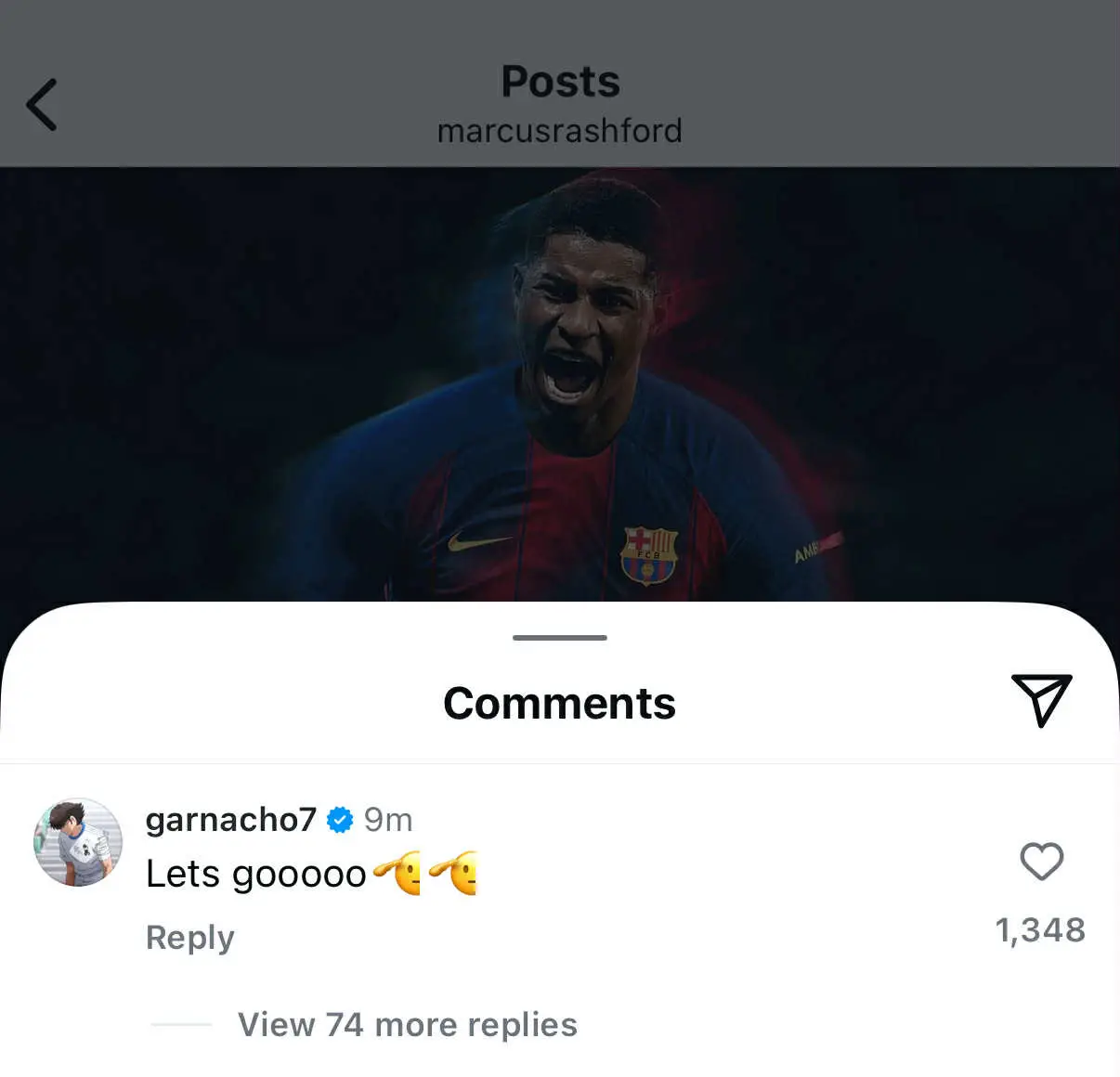 Garnacho left a comment on Rashford's post. Image credit: Getty