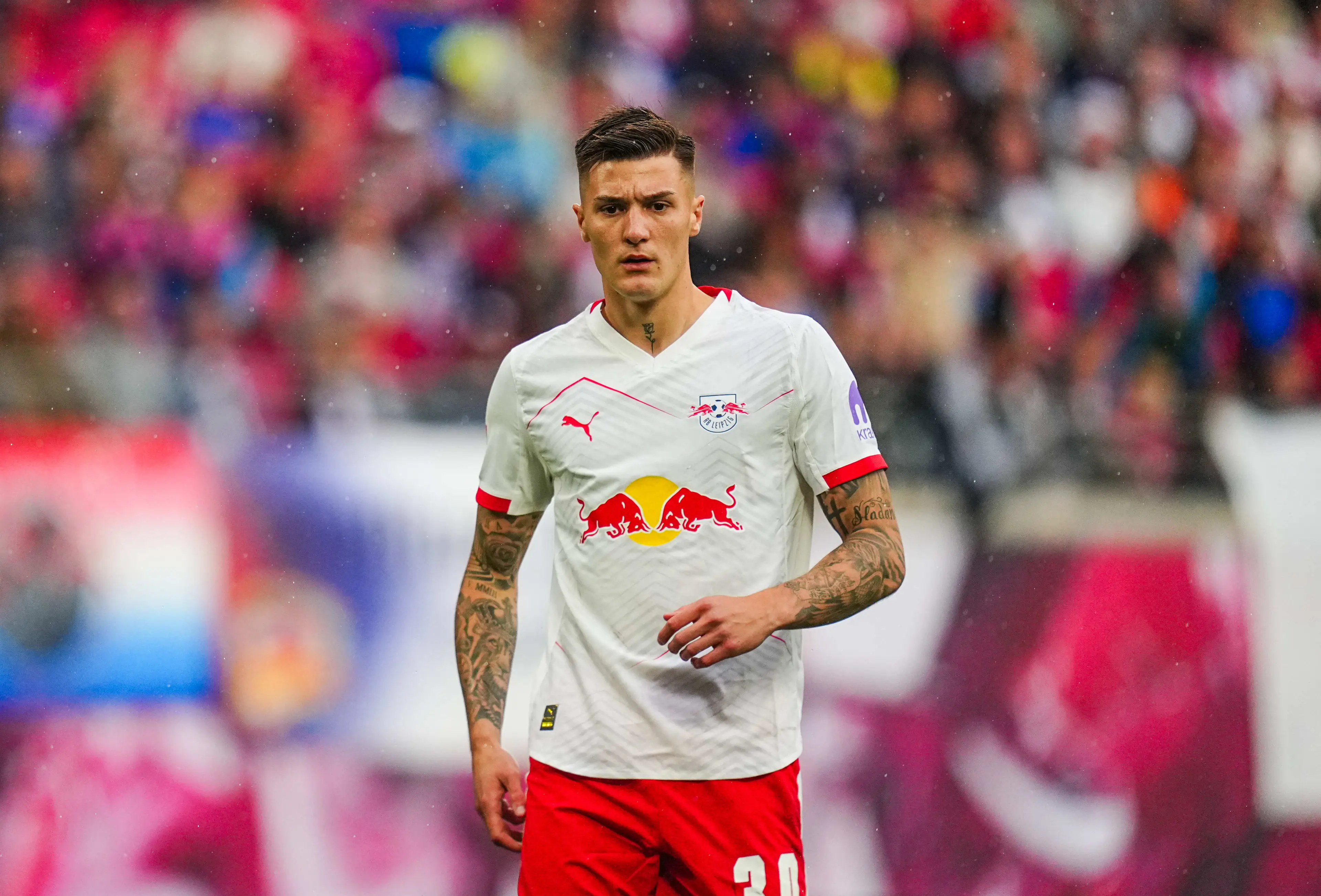 Benjamin Sesko is destined to leave RB Leipzig this summer. Image: Getty 