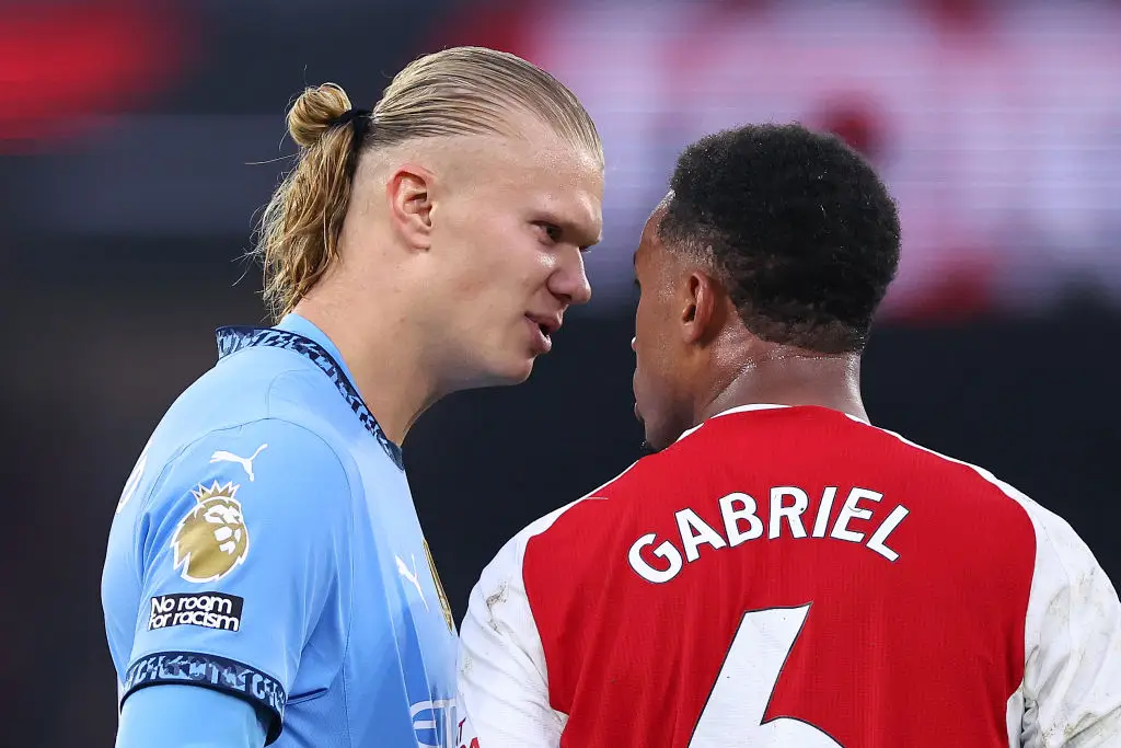 Haaland and Gabriel have clashed on the pitch on several occasions. (Image: Robbie Jay Barratt - AMA/Getty Images)