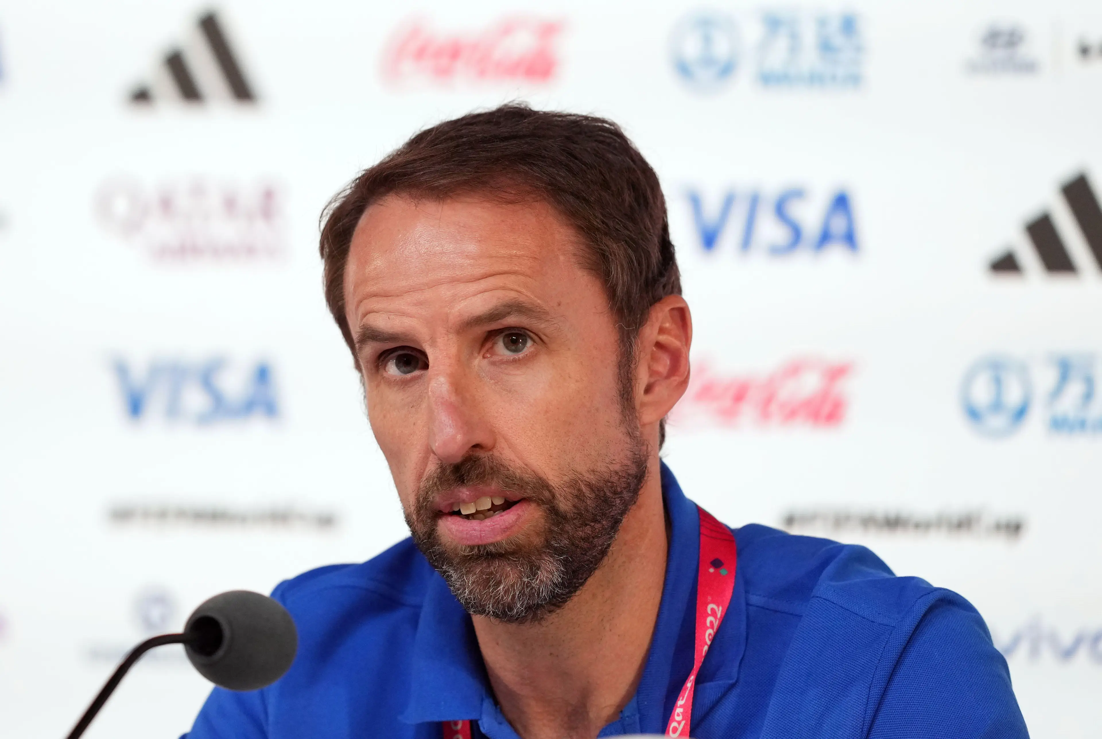England boss Gareth Southgate pictured during a press conference (