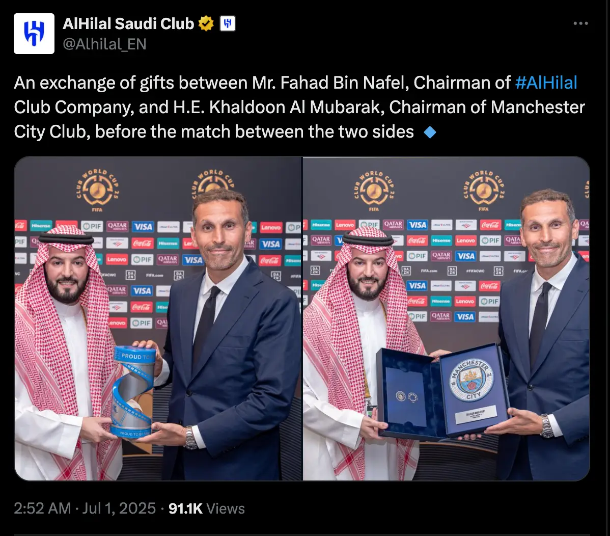 Al Mubarak regularly attends Man City matches (Image: Twitter/Al Hilal)