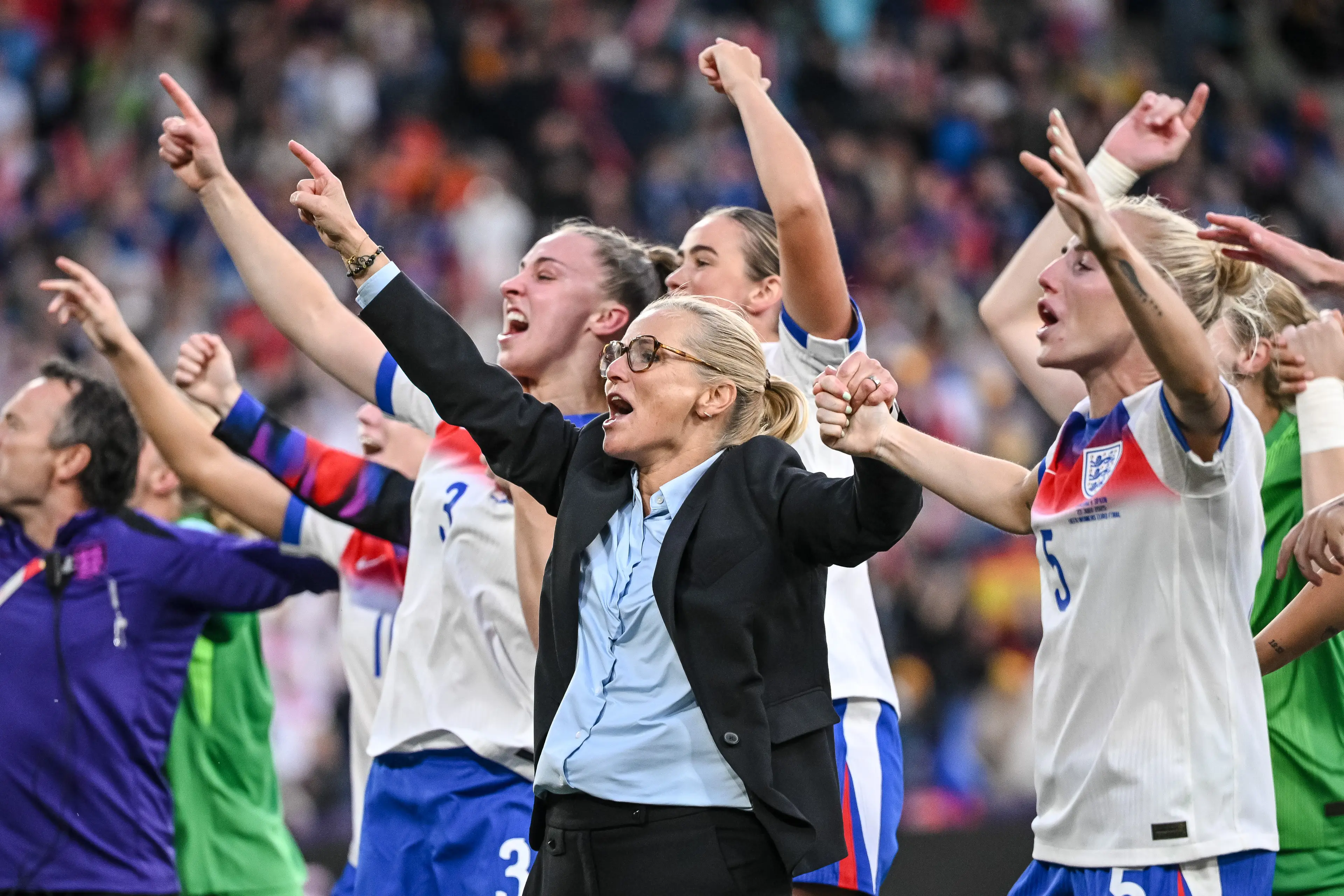 Sarina Wiegman celebrating (Image: DeFodi Images / Contributor via Getty)