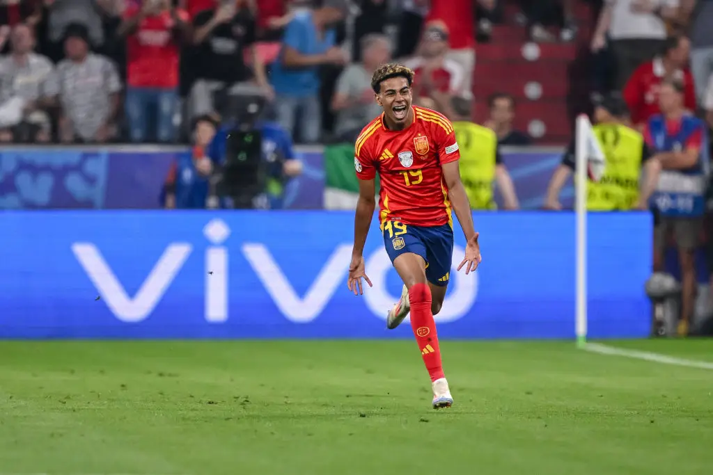 Lamine Yamal became the youngest goalscorer in Euros history after scoring Spain's equaliser against France in the semi-finals. (Image: Getty)