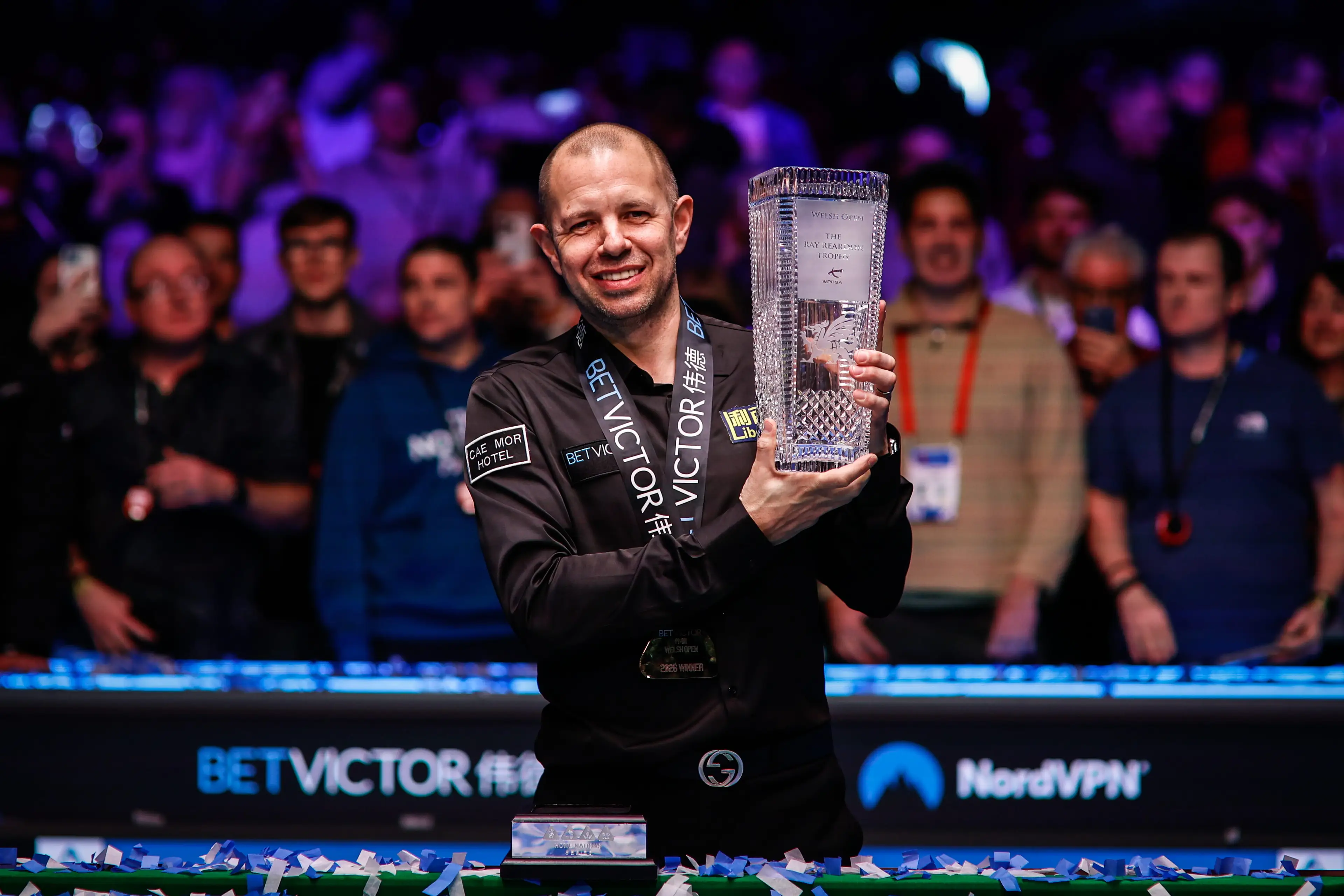 Hawkins pictured after winning the Welsh Open title in March (Image: Getty)