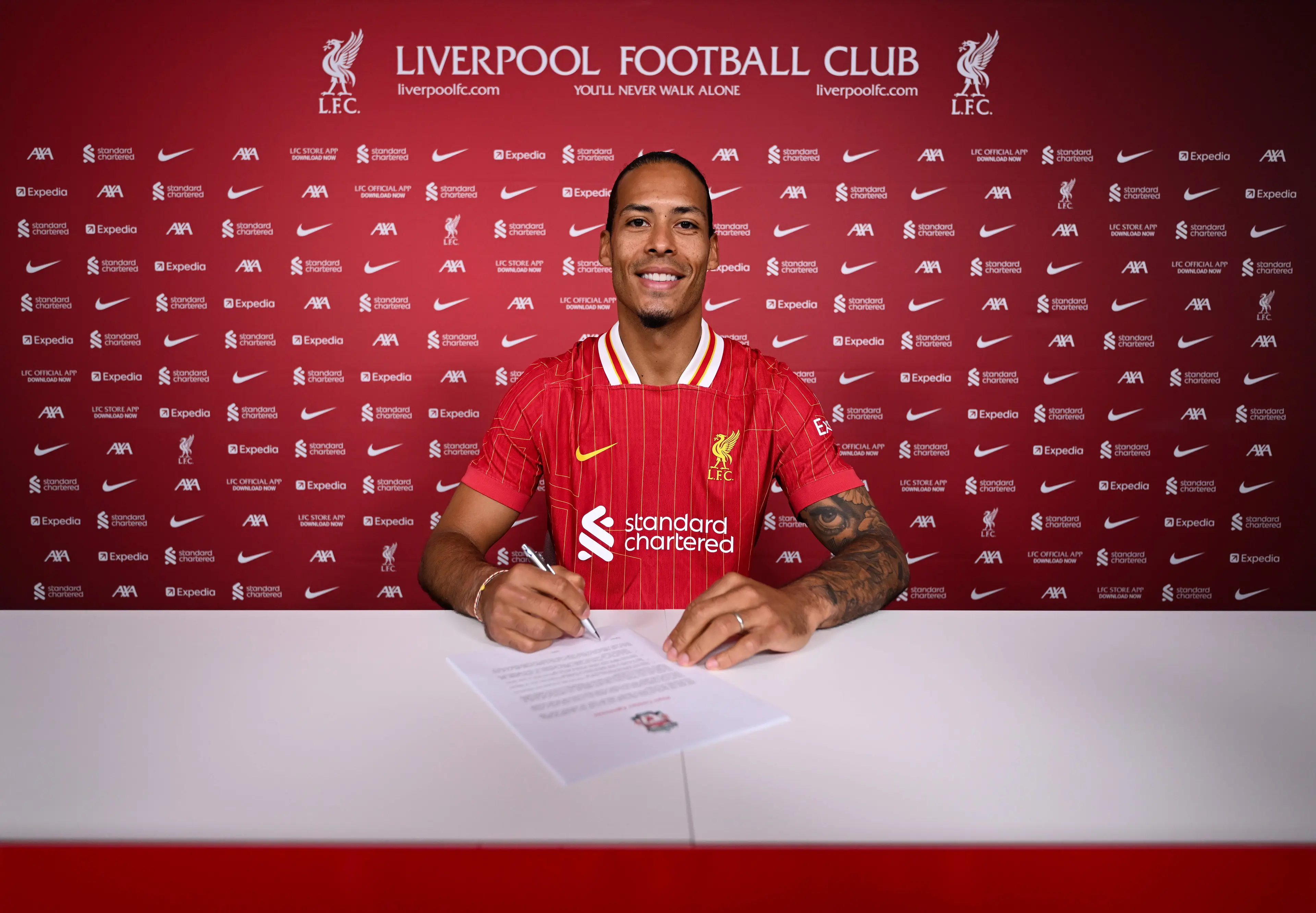 Virgil van Dijk has signed a new Liverpool contract. Image: Getty
