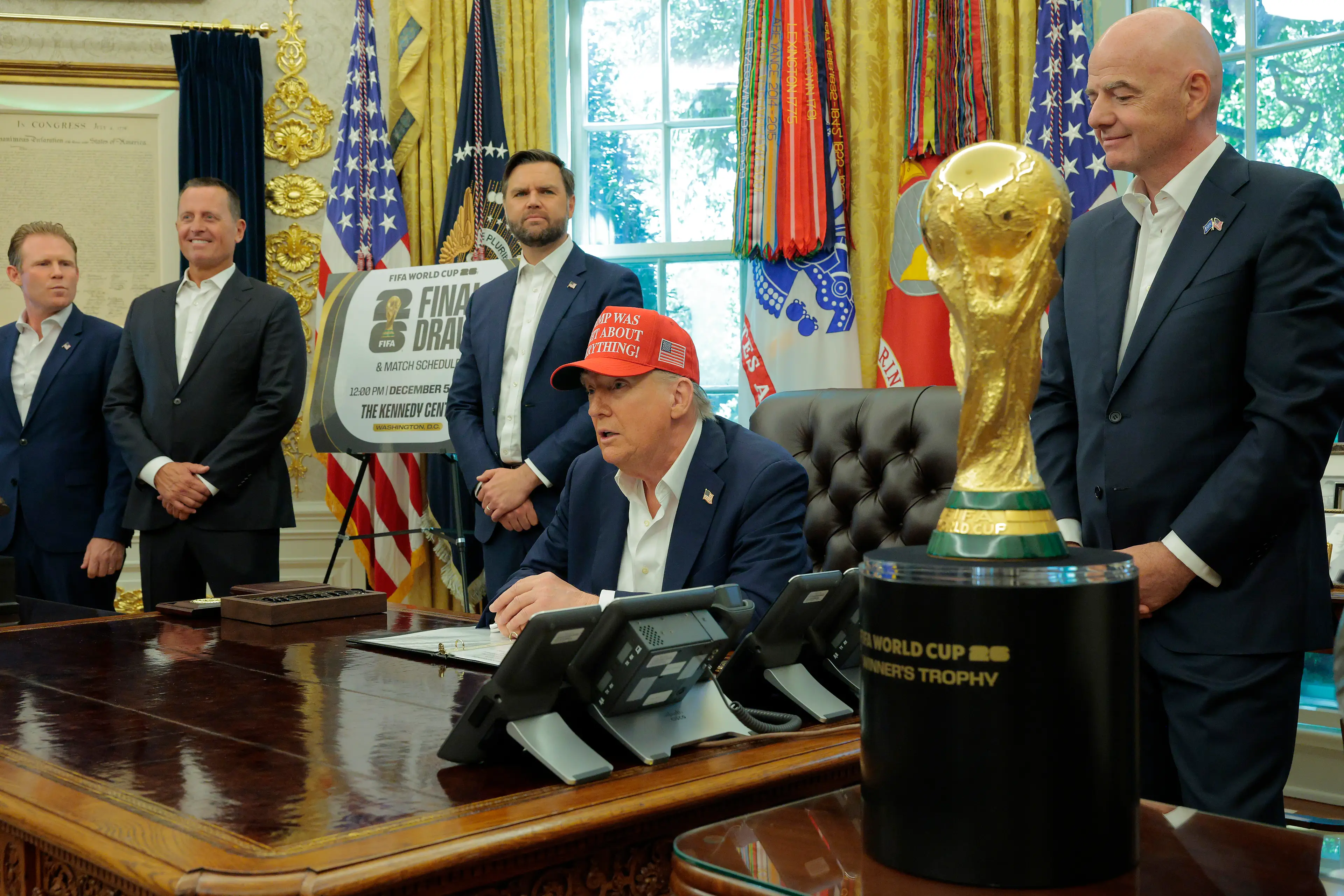 FIFA president Gianni Infantino visited Donald Trump at the Oval Office ahead of the 2026 World Cup. Image: Getty