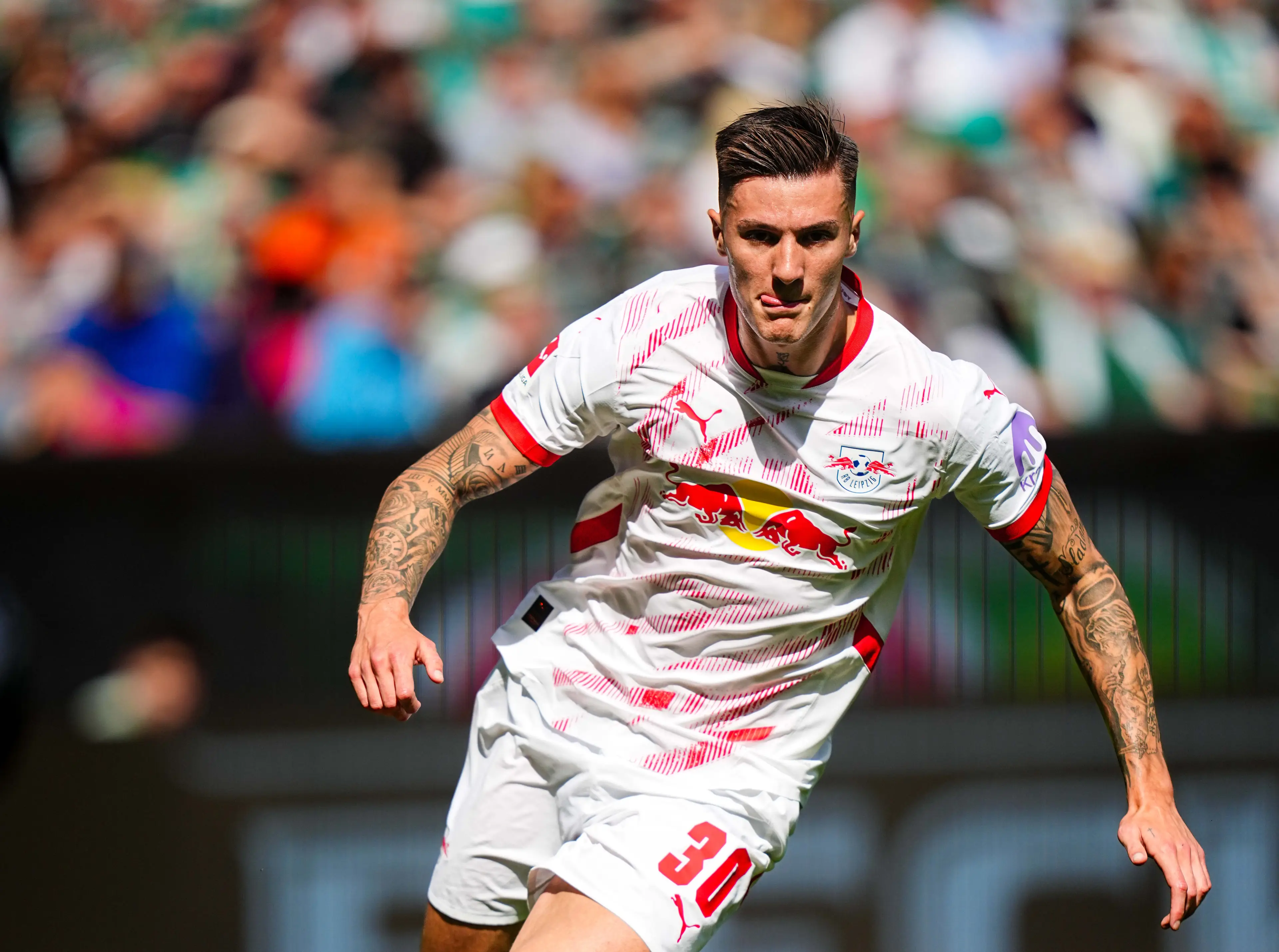 Benjamin Sesko in action for RB Leipzig. Image: Getty 