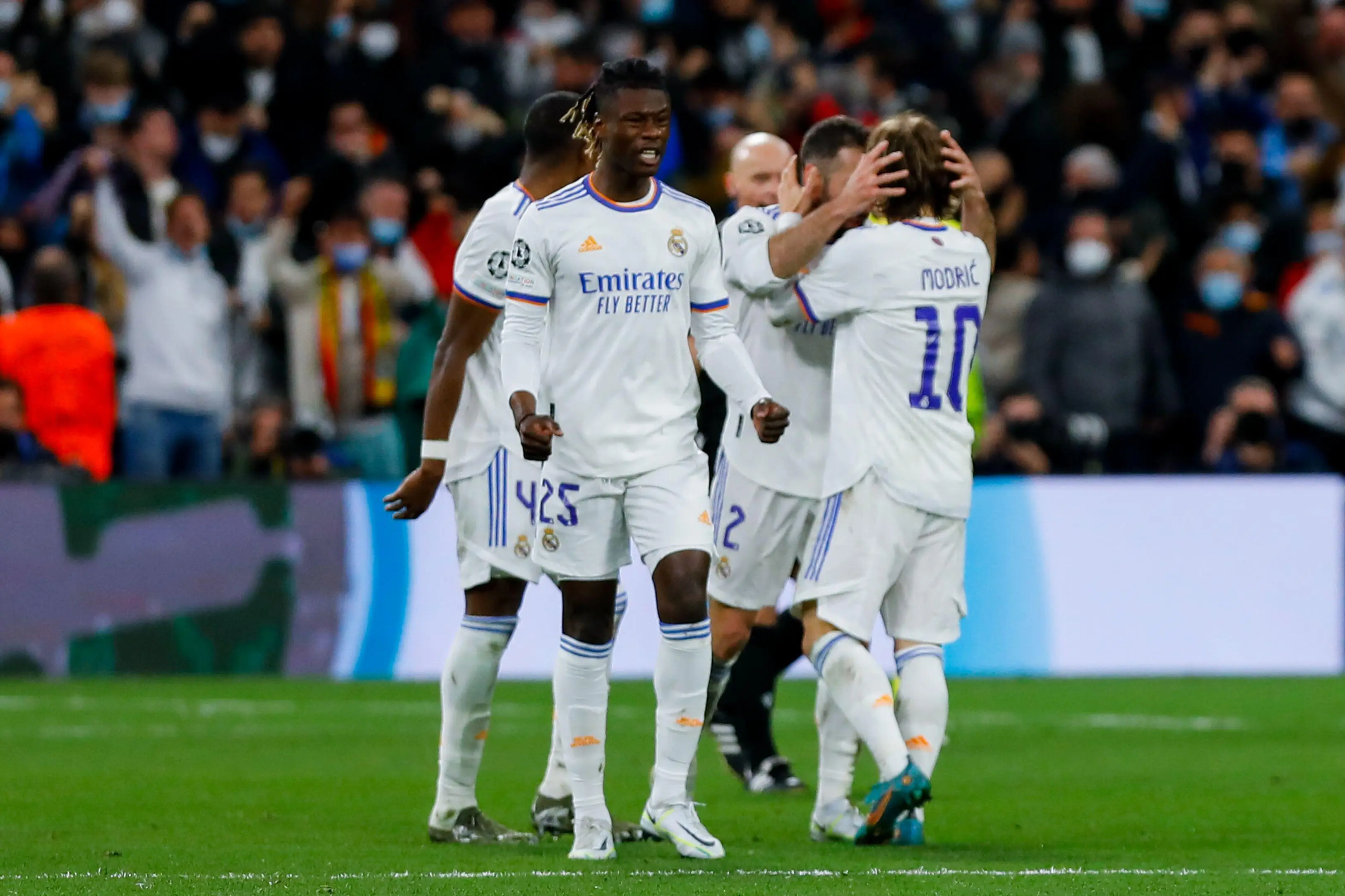 Real celebrate their equaliser. Image: PA Images