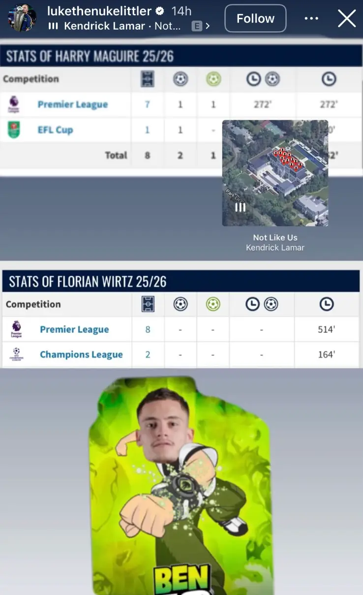 Luke Littler aimed a ruthless dig at Florian Wirtz following Manchester United's victory over Liverpool. Image: Getty 