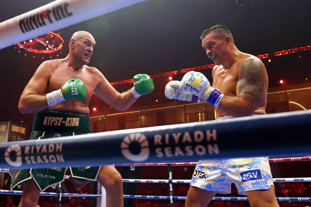 Oleksandr Usyk and Tyson Fury will meet again in the ring on Saturday night in Saudi Arabia. (Image: Getty)