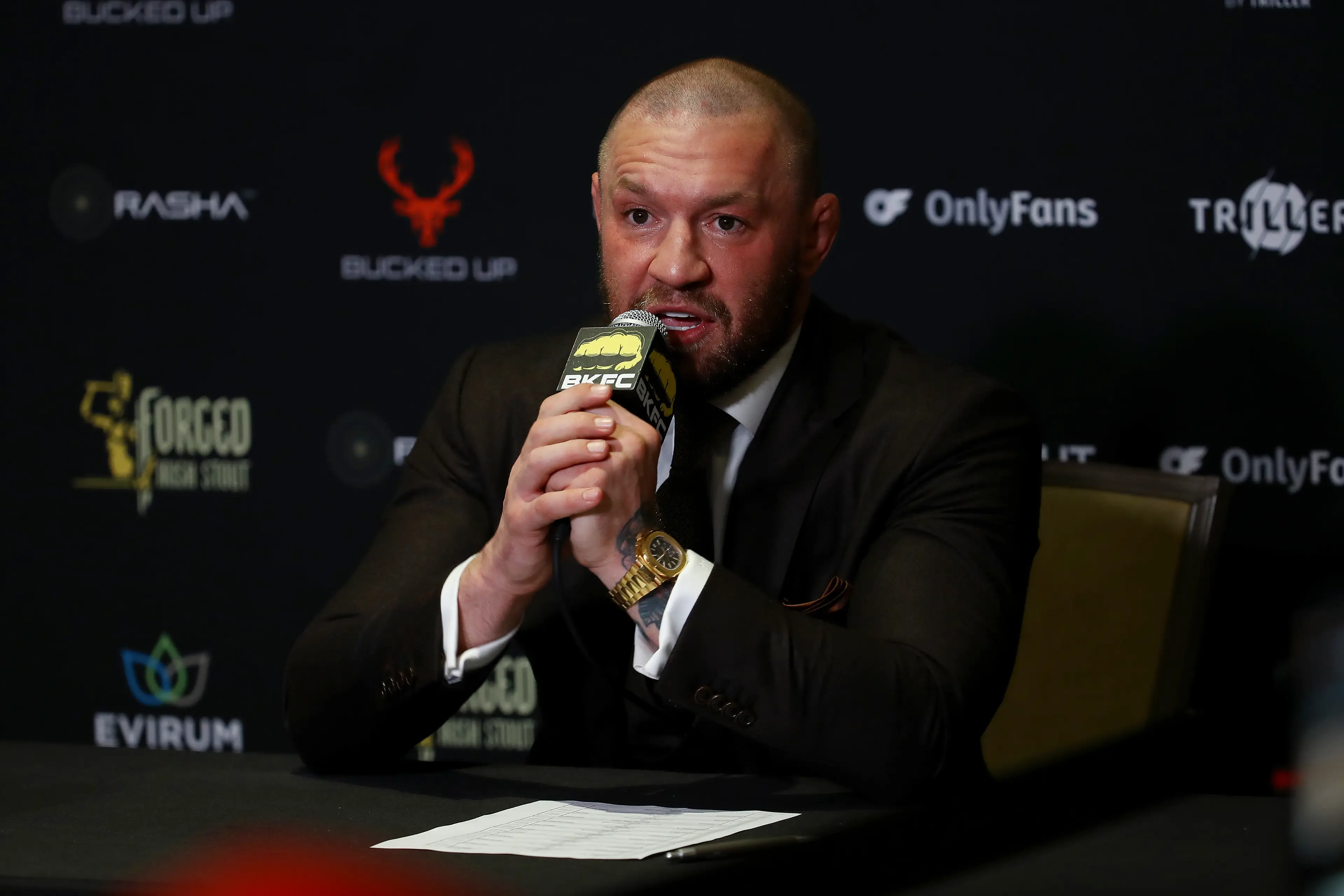 Conor McGregor spoke to reporters after BKFC 70. Image Getty