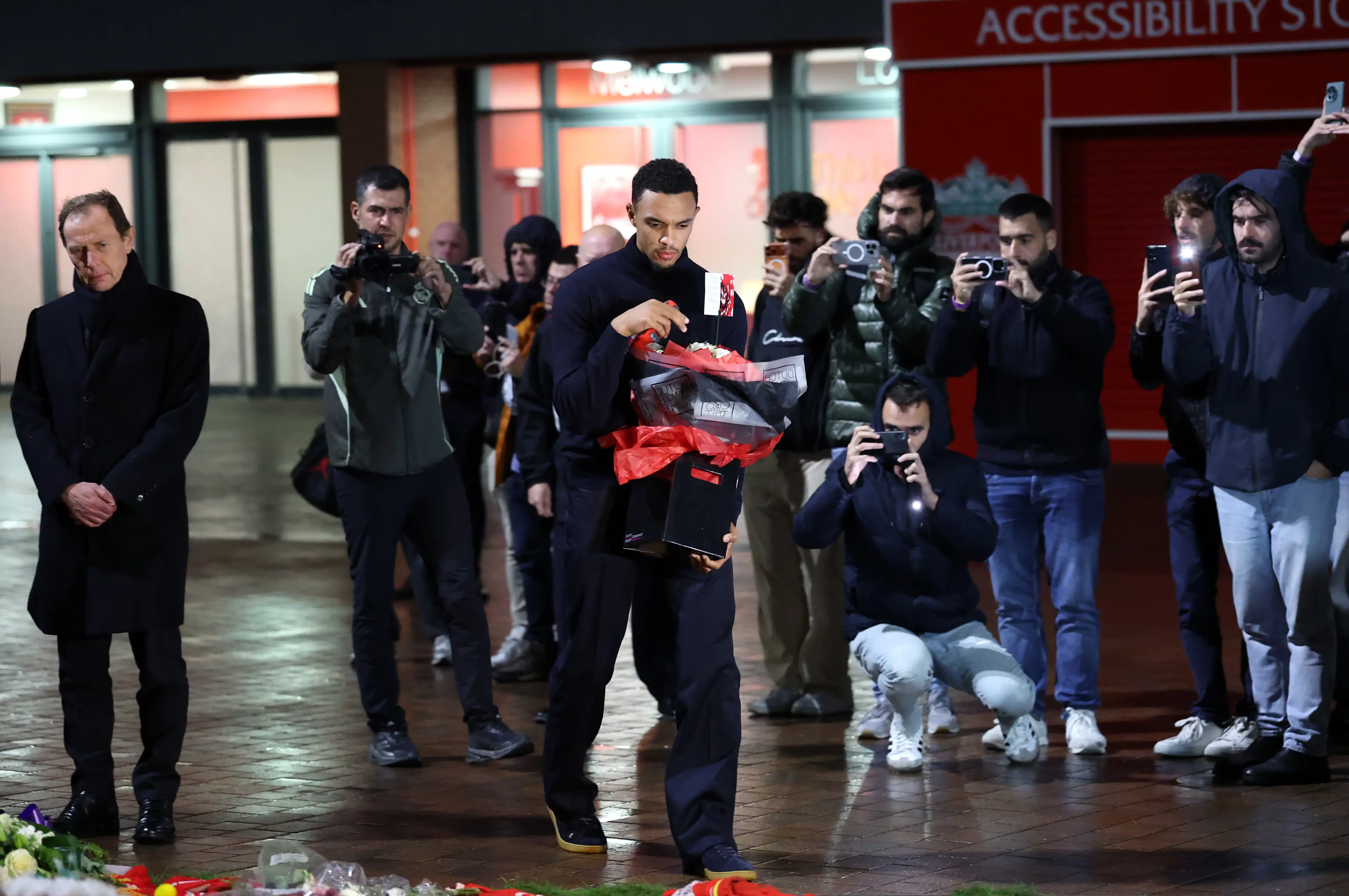 Trent Alexander-Arnold paid tribute outside Anfield. Image: Getty