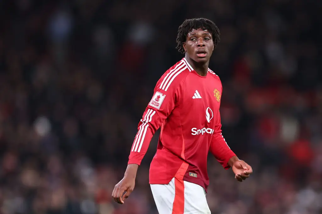 Patrick Dorgu played 45 minutes in United's 2-1 FA Cup fourth round win over Leicester (Image: Getty)