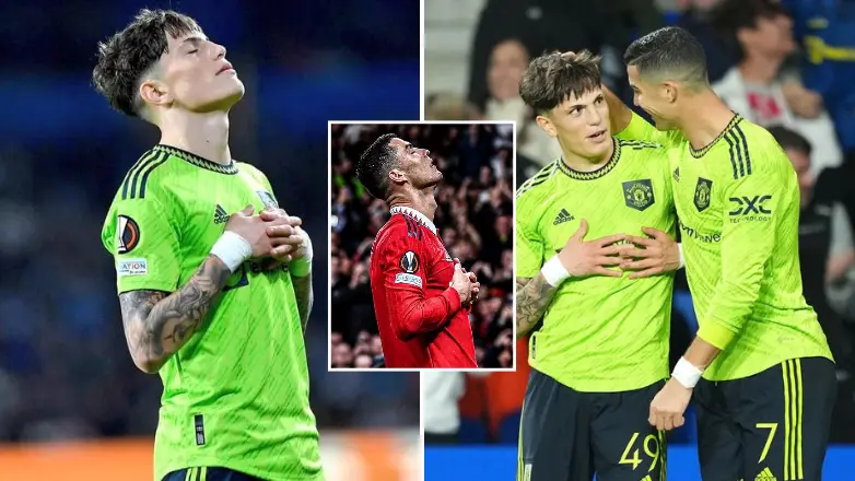 Fans spot Alejandro Garnacho ask Cristiano Ronaldo for permission to use his celebration after scoring his first Man Utd goal