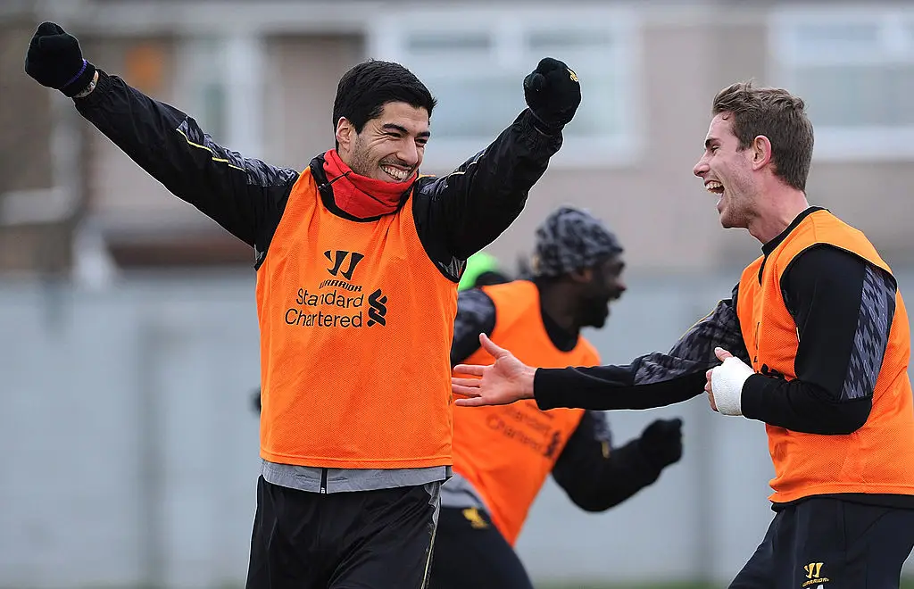 Luis Suarez and Jordan Henderson in Liverpool training (Credit:Getty)
