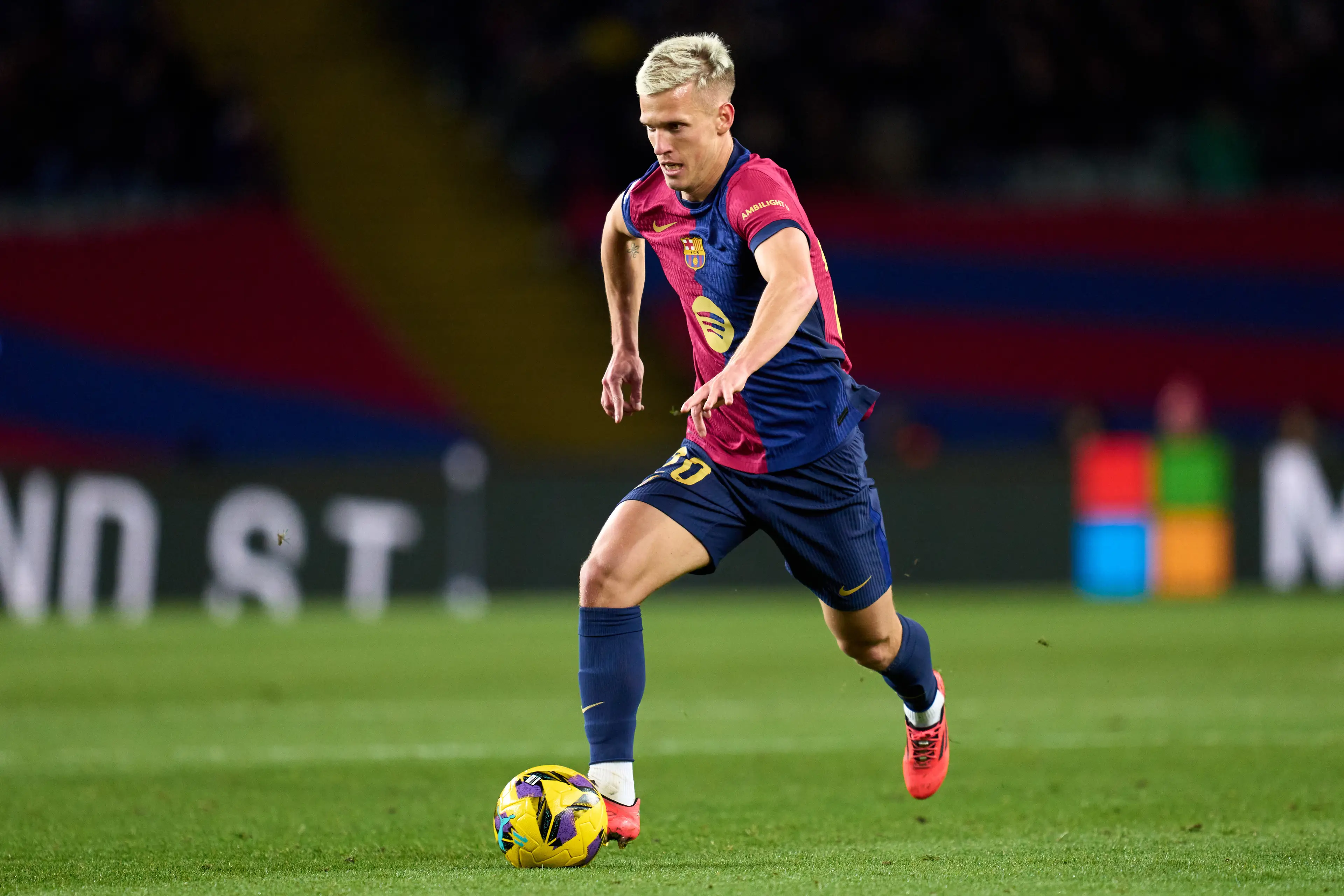 Dani Olmo in action for Barcelona. Image: Getty 