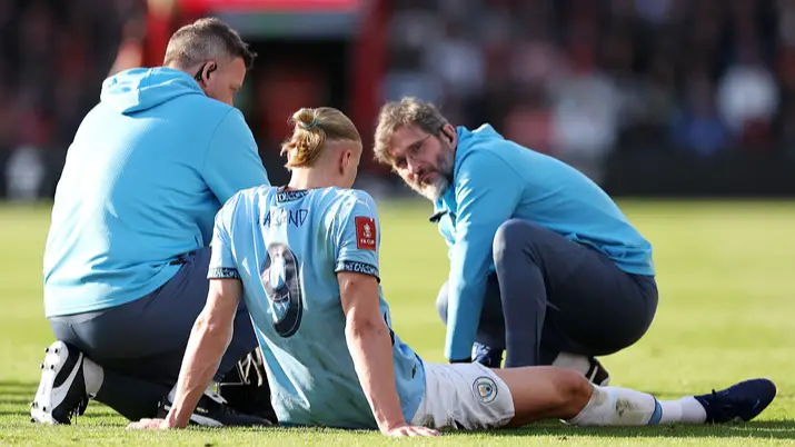 Man City drop Erling Haaland injury bombshell after star spotted on crutches following FA Cup win