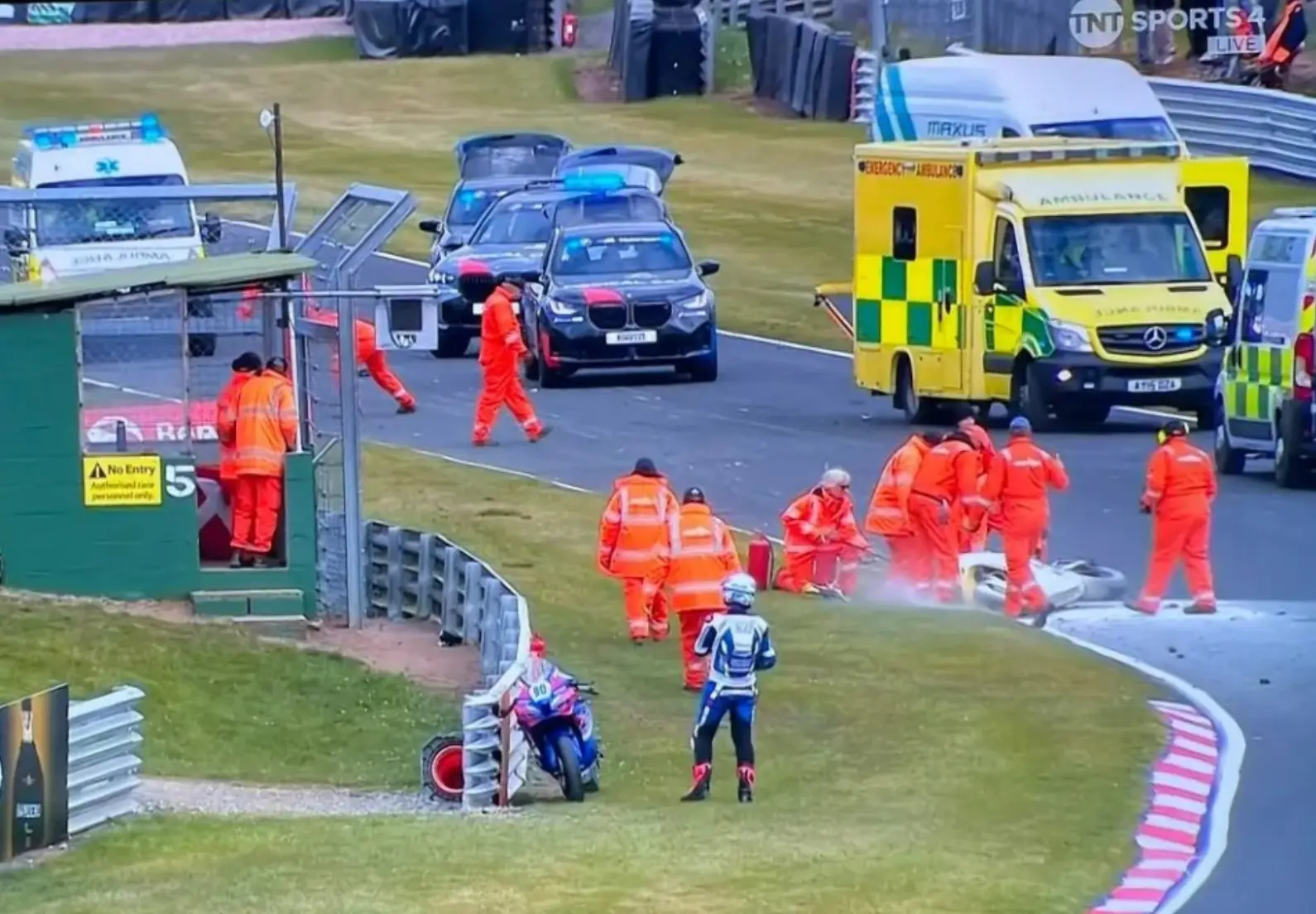An 11-vehicle pile-up saw two riders die. Image: TNT Sports 