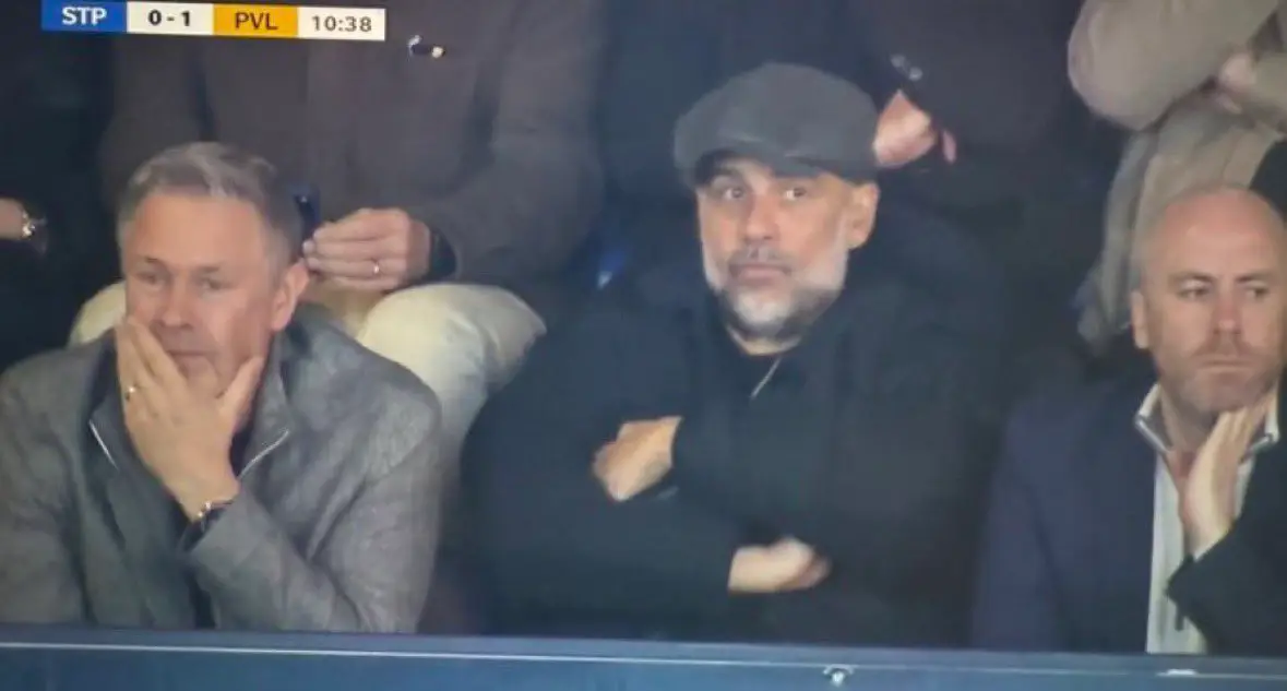 Guardiola at Stockport vs Port Vale. Image: Getty