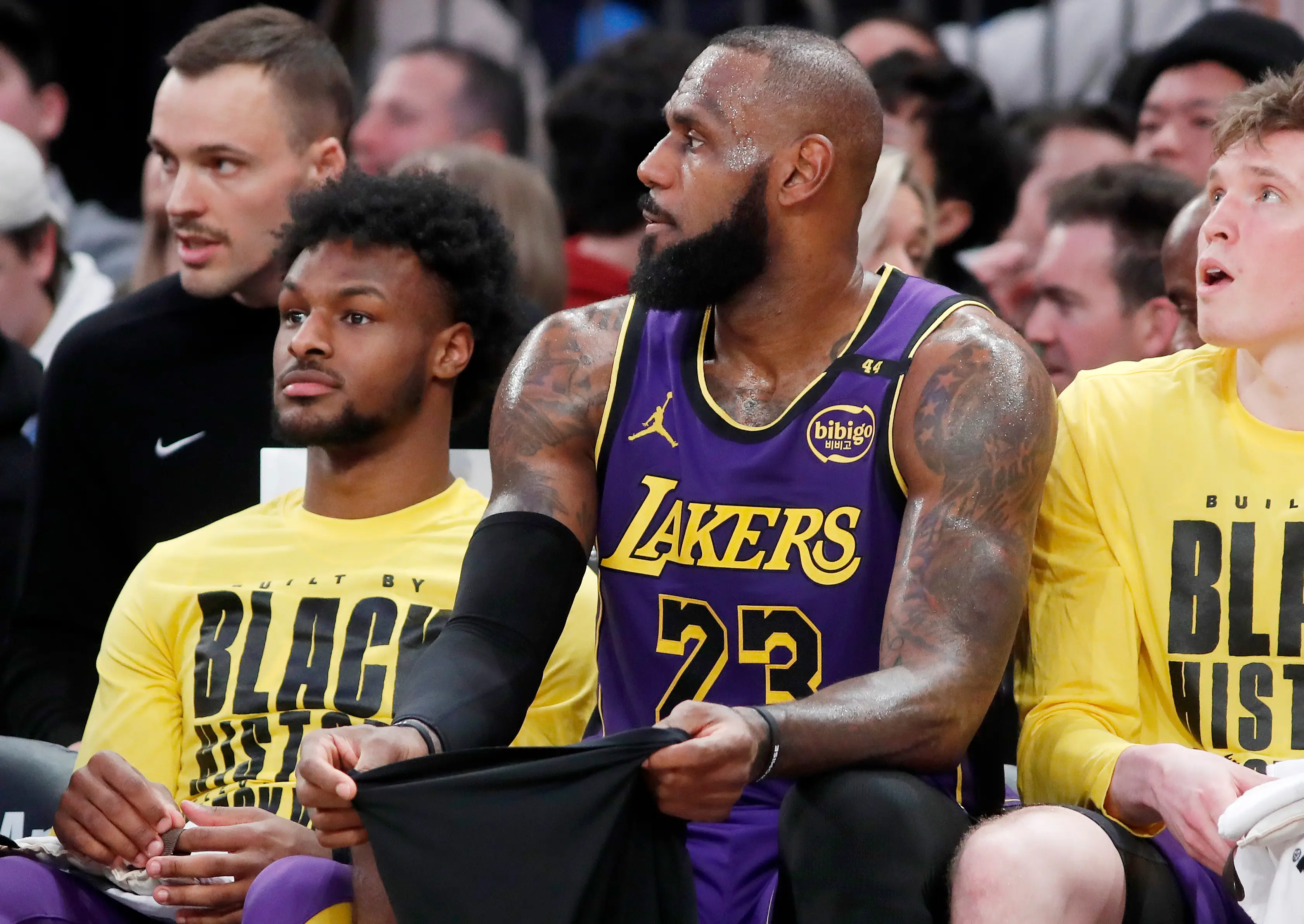 Bronny James is expected to stay at the Los Angeles Lakers even if his father leaves. Image: Getty 