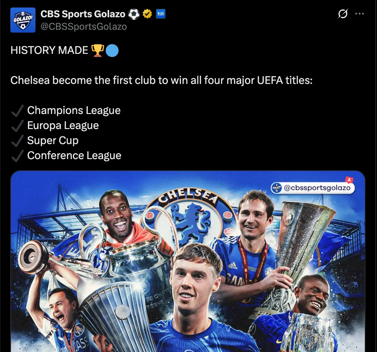 Chelsea have won all four major European trophies