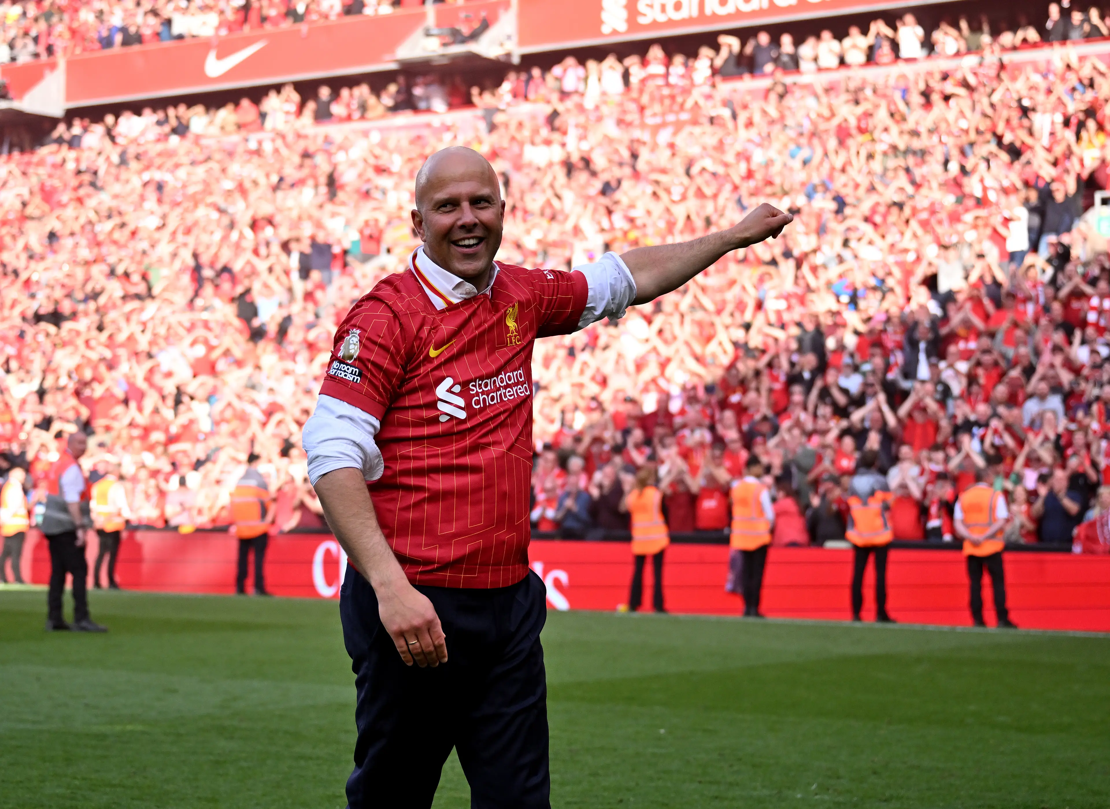Arne Slot has won the Premier League in his first season at Liverpool. Image: Getty