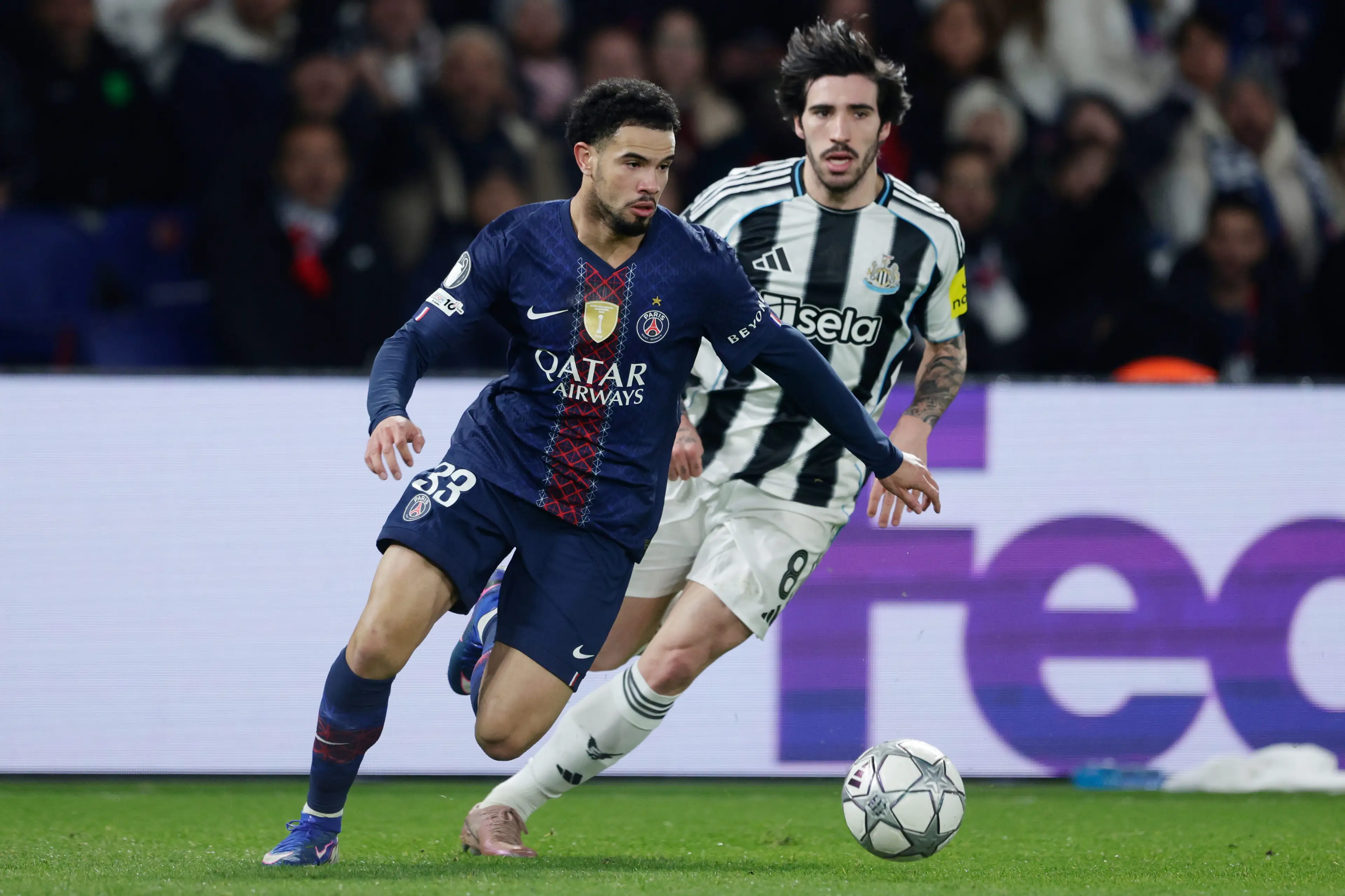 Sandro Tonali in action for Newcastle against PSG (Image: Getty)