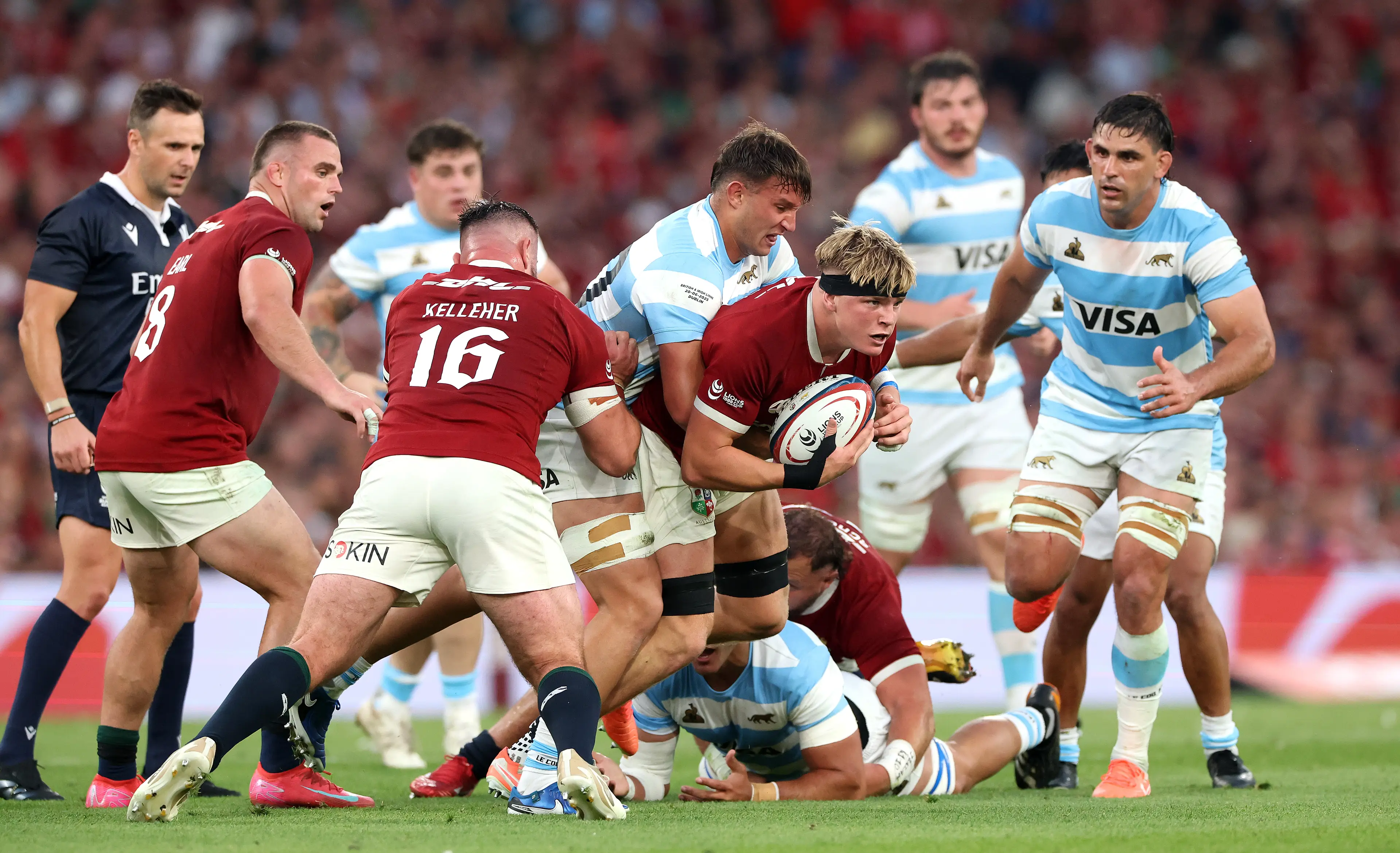 Henry Pollock of the British & Irish Lions is held by Joaquin Moro uring the 1888 Cup international match between British & Irish Lions and Argentina (Getty Images)