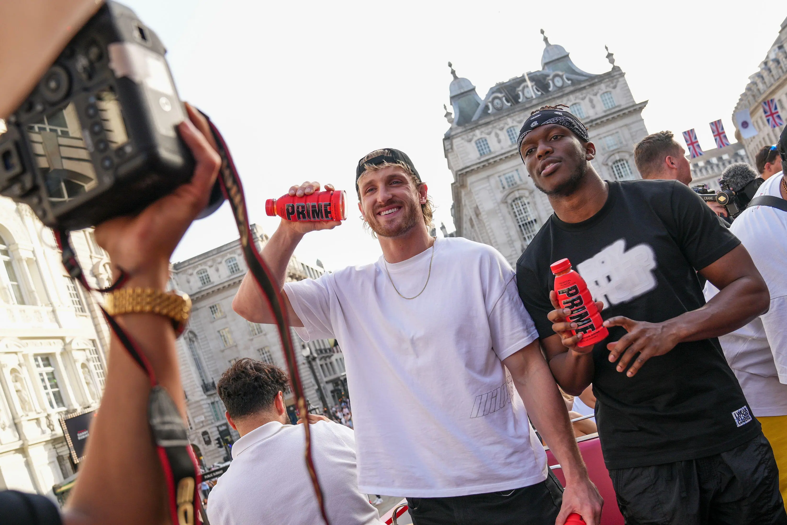 KSI and Logan Paul promoting Prime. Image: Alamy