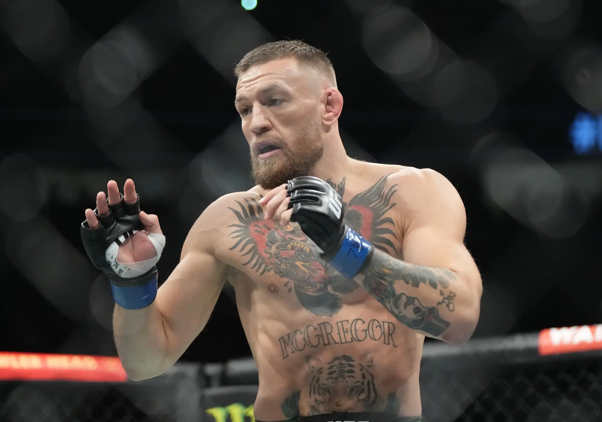 Conor McGregor in action against Dustin Poirier at UFC 264. Image: Getty