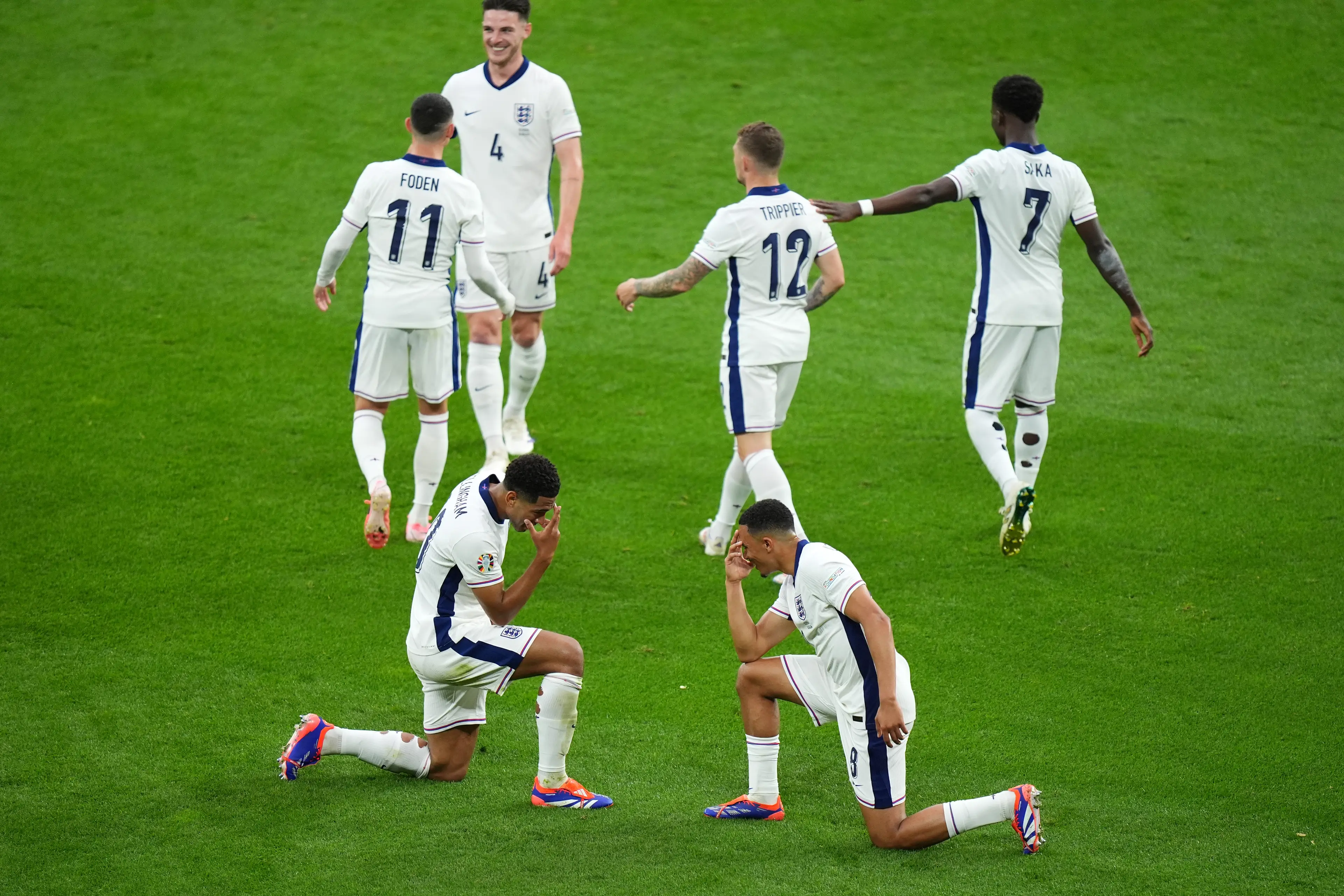 Jude Bellingham and Trent Alexander-Arnold's joint celebration. Image: Getty 