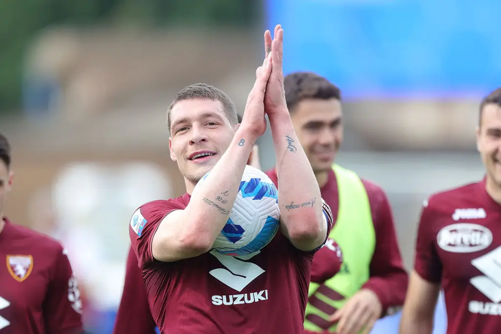 Andrea Belotti celebrates after scoring a 20-minute hat-trick for Torino against Empoli in May 2022 (
