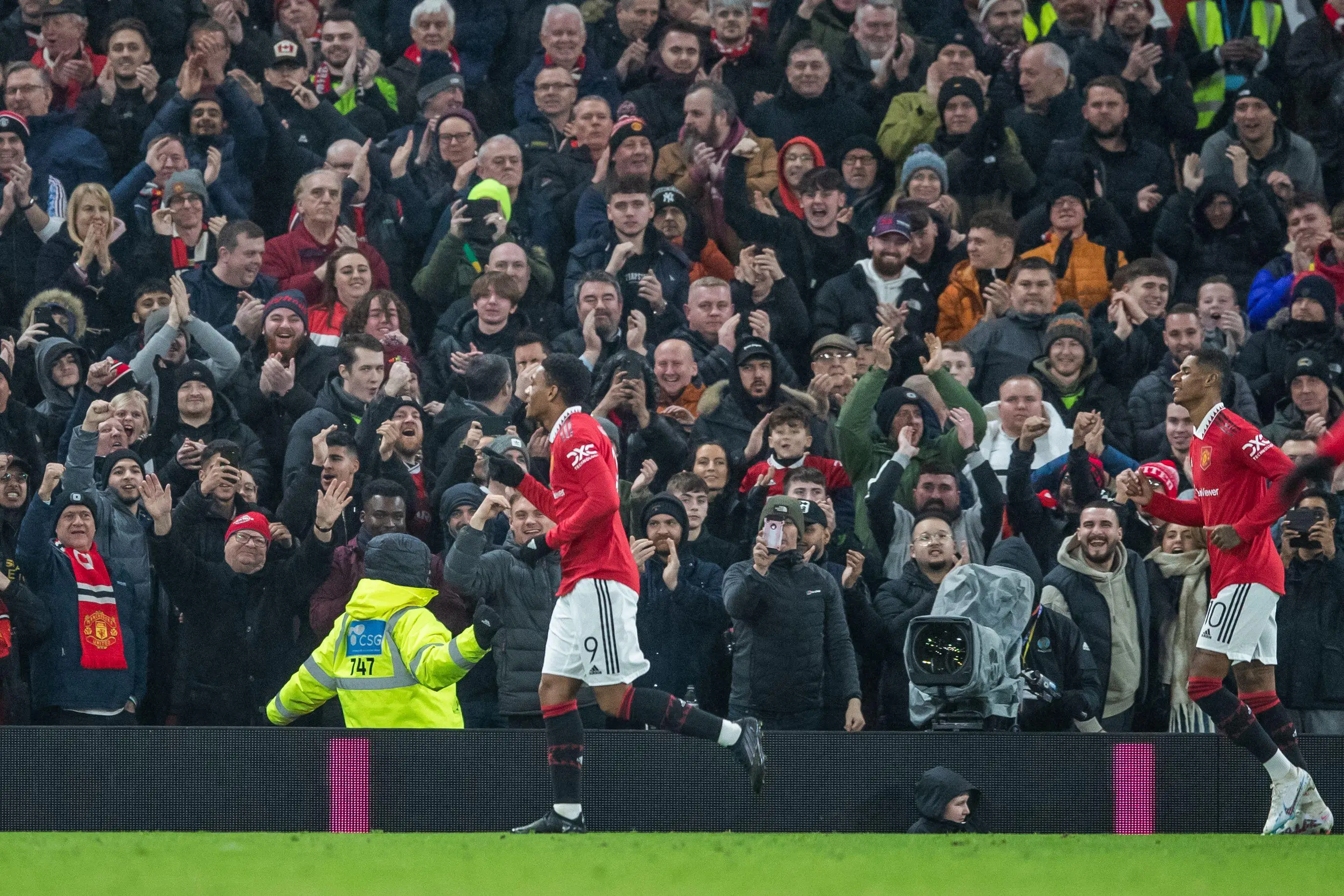 Anthony Martial celebrates scoring for Manchester United. Image: Alamy