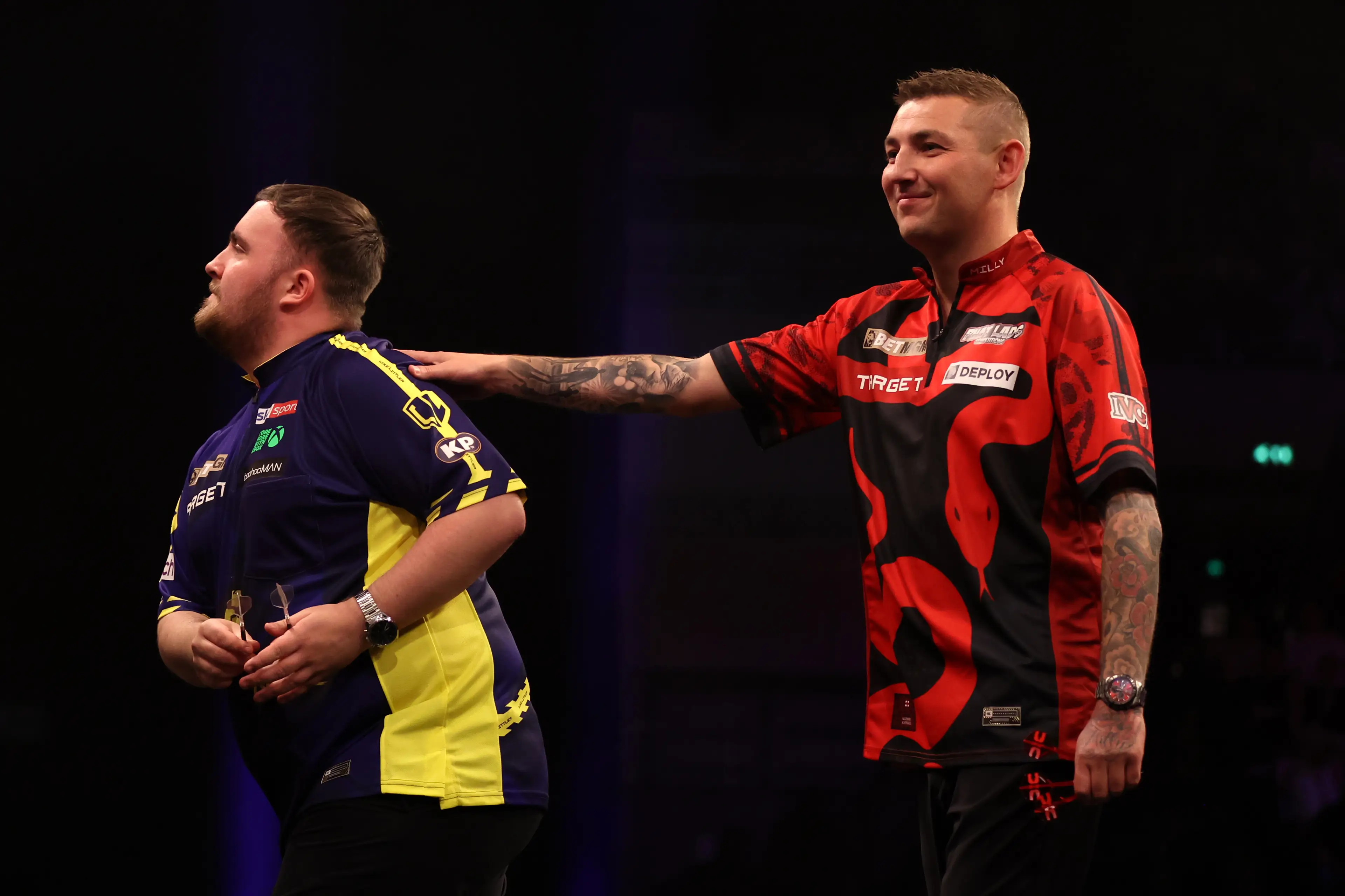 Nathan Aspinall and Luke Littler (Image: George Wood / Stringer via Getty)