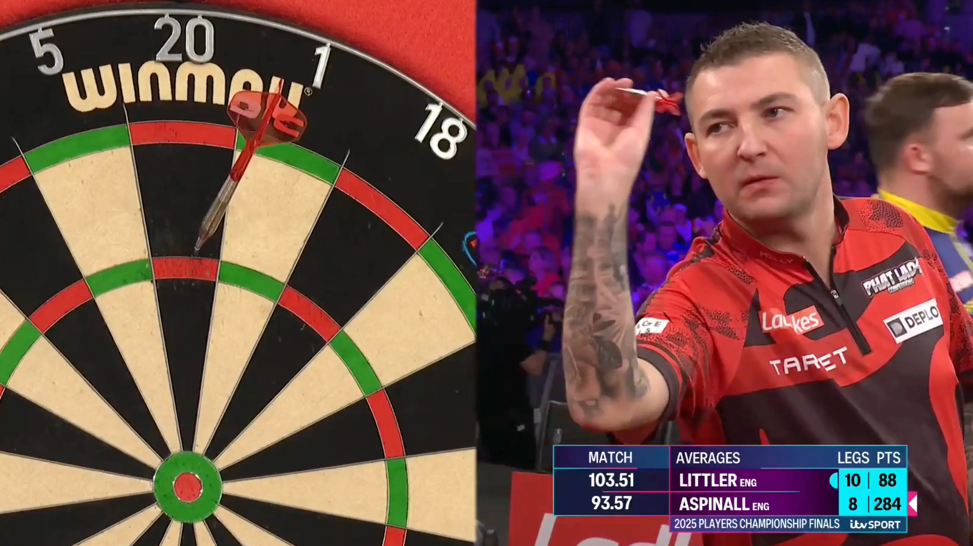 Nathan Aspinall lost in the Players Championship final to Littler on Sunday (Image: ITV)
