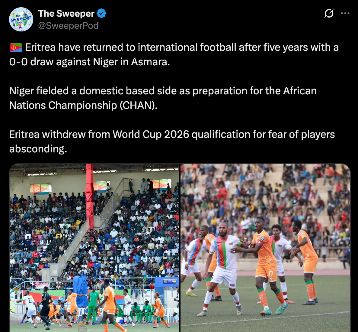 Eritrea returned to international action in May