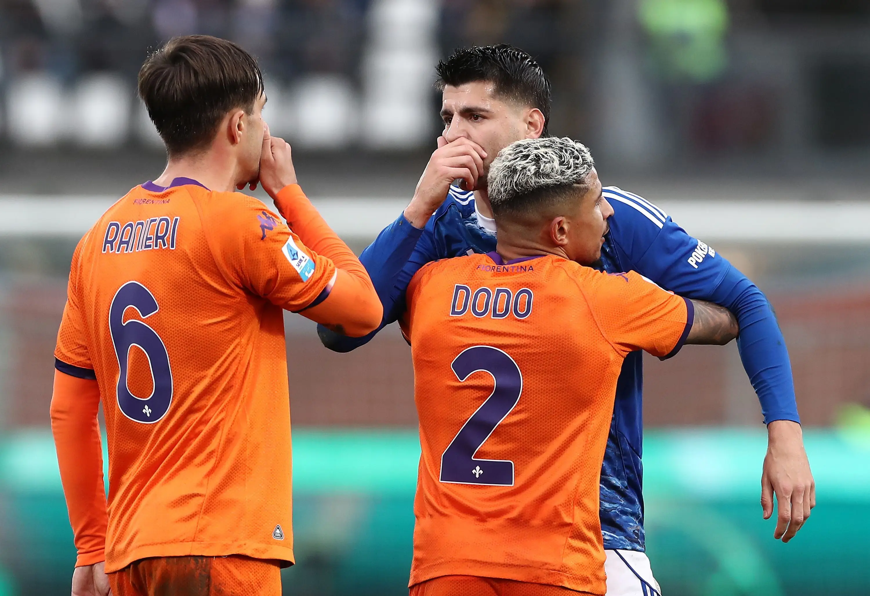 Alvaro Morata in a dispute with Luca Ranieri. Image: Getty 