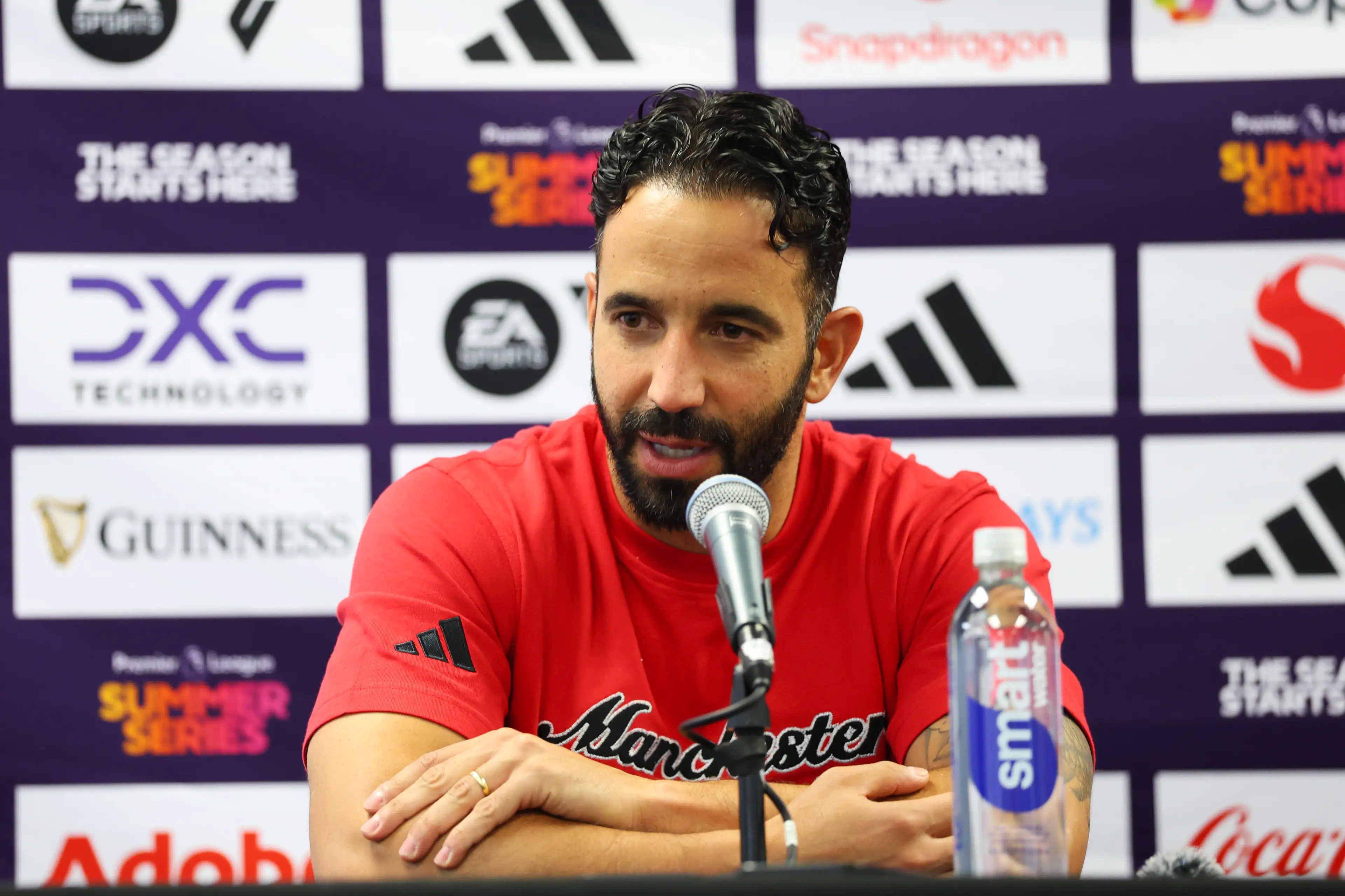 Ruben Amorim in a press conference for the 2025/26 pre-season (credit: getty)