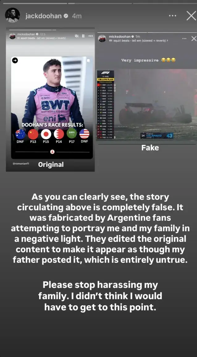 Jack Doohan condemns harassment (Image: Jack Doohan/Instagram)