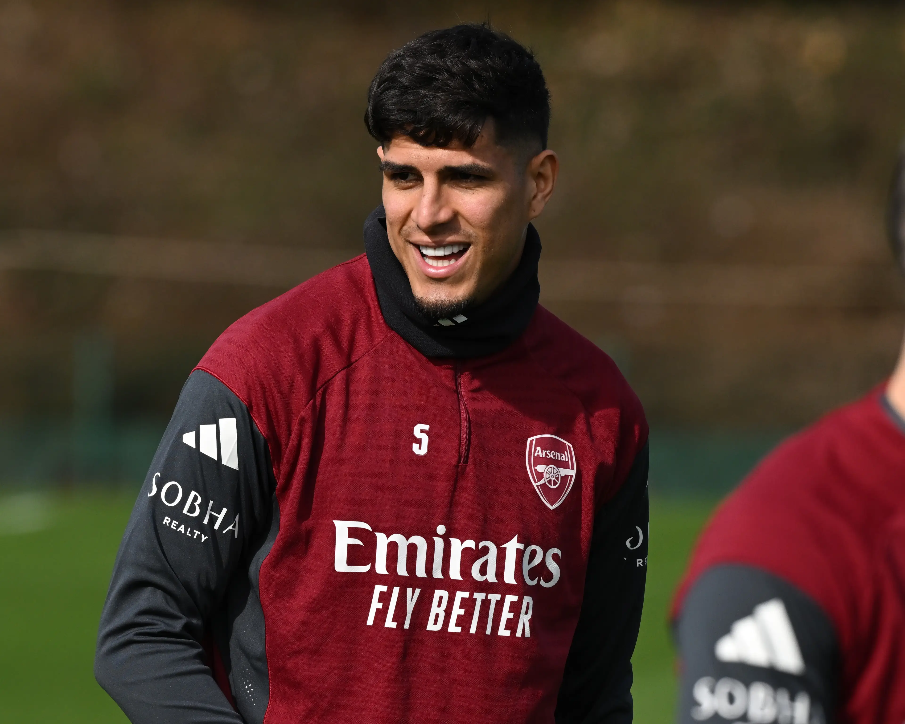 Piero Hincapie during an Arsenal training session ahead of their Champions League clash against Bayer Leverkusen. Image: Getty