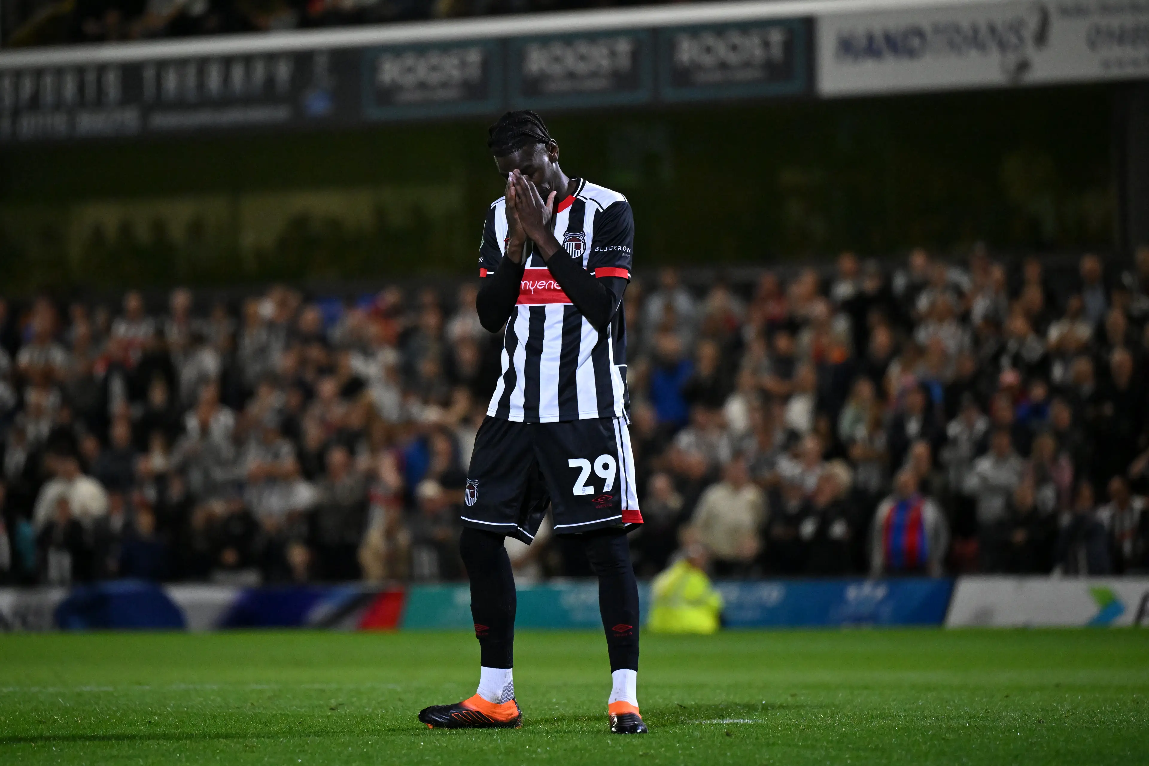 Grimsby Town's Clarke Oduor. Image: Shaun Botterill / Staff via Getty