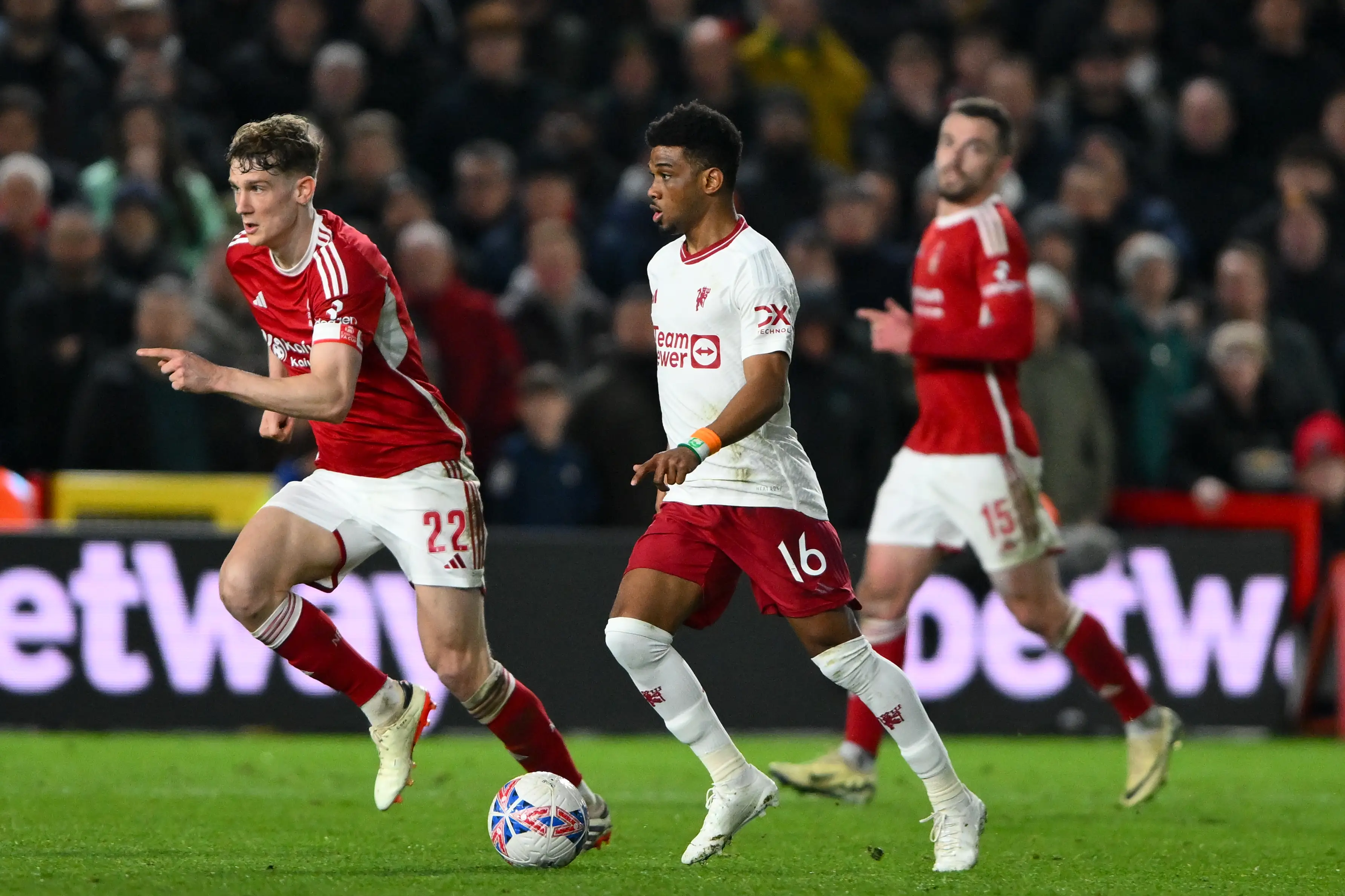 Amad Diallo in action against Nottingham Forest. Image: Getty