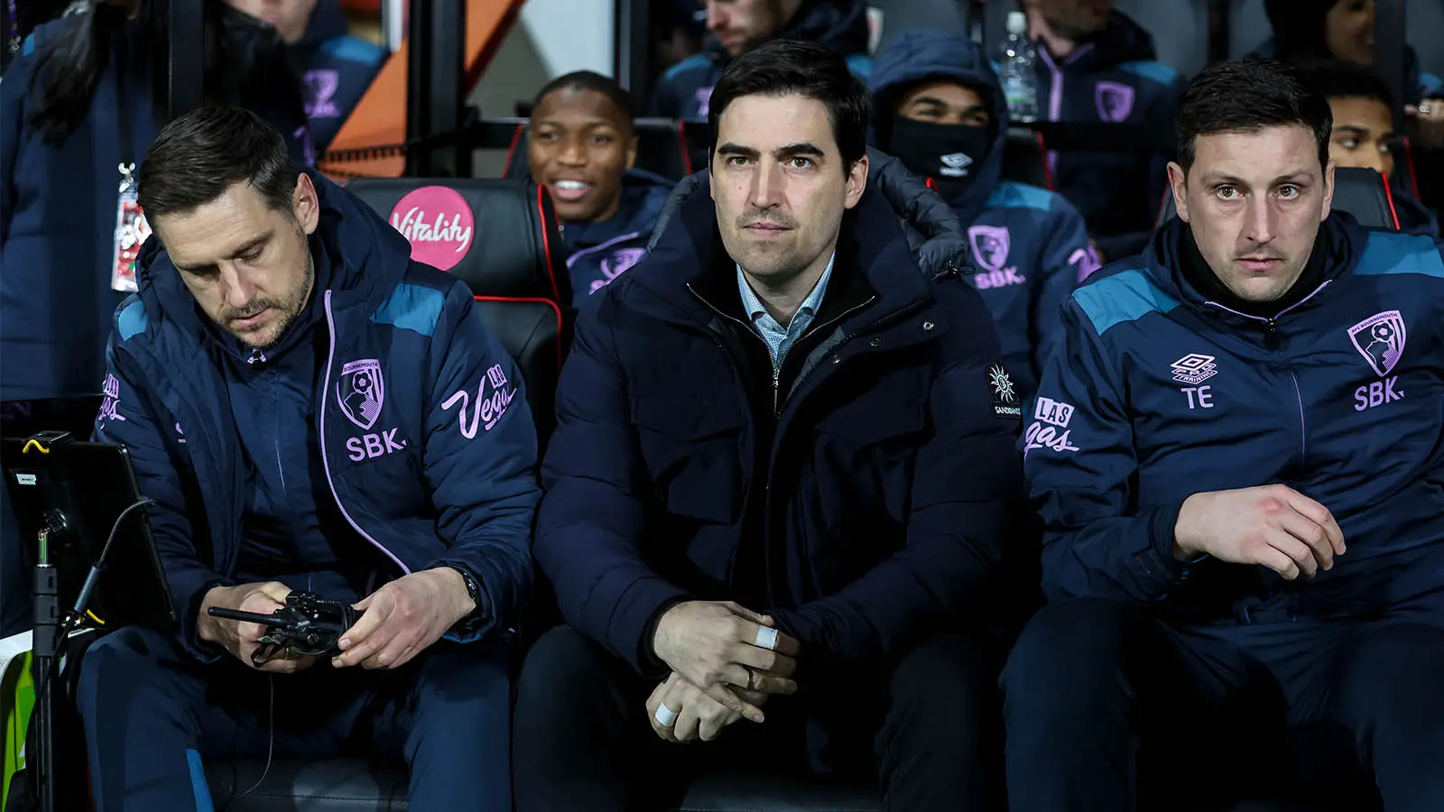 Tommy Elphick remains first-team coach at Bournemouth after Andoni Iraola's exit (pictured left: fellow first-team coach Shaun Cooper) (Image: Getty)