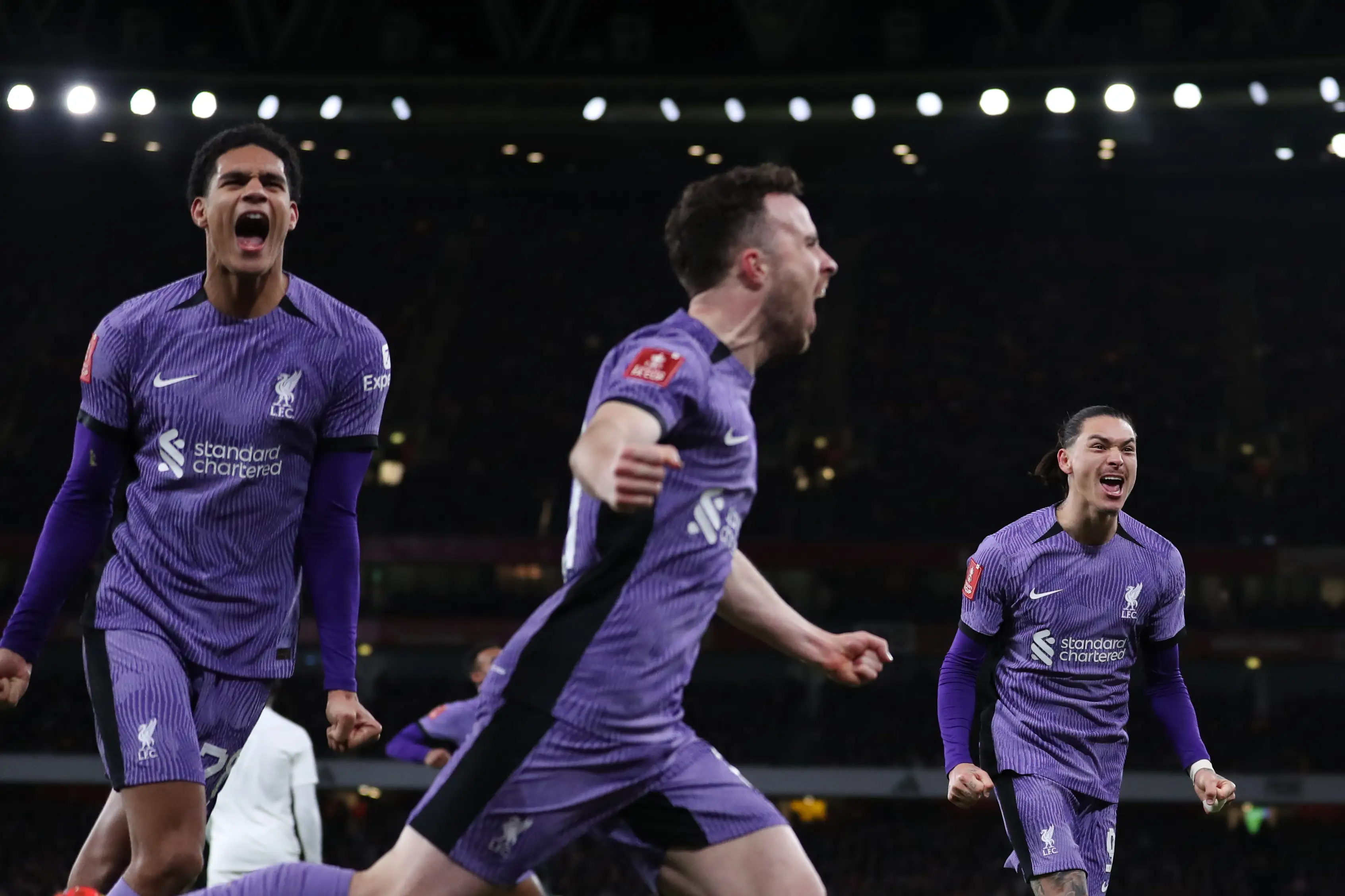 Diogo Jota celebrates scoring a goal against Arsenal. Image: Getty 