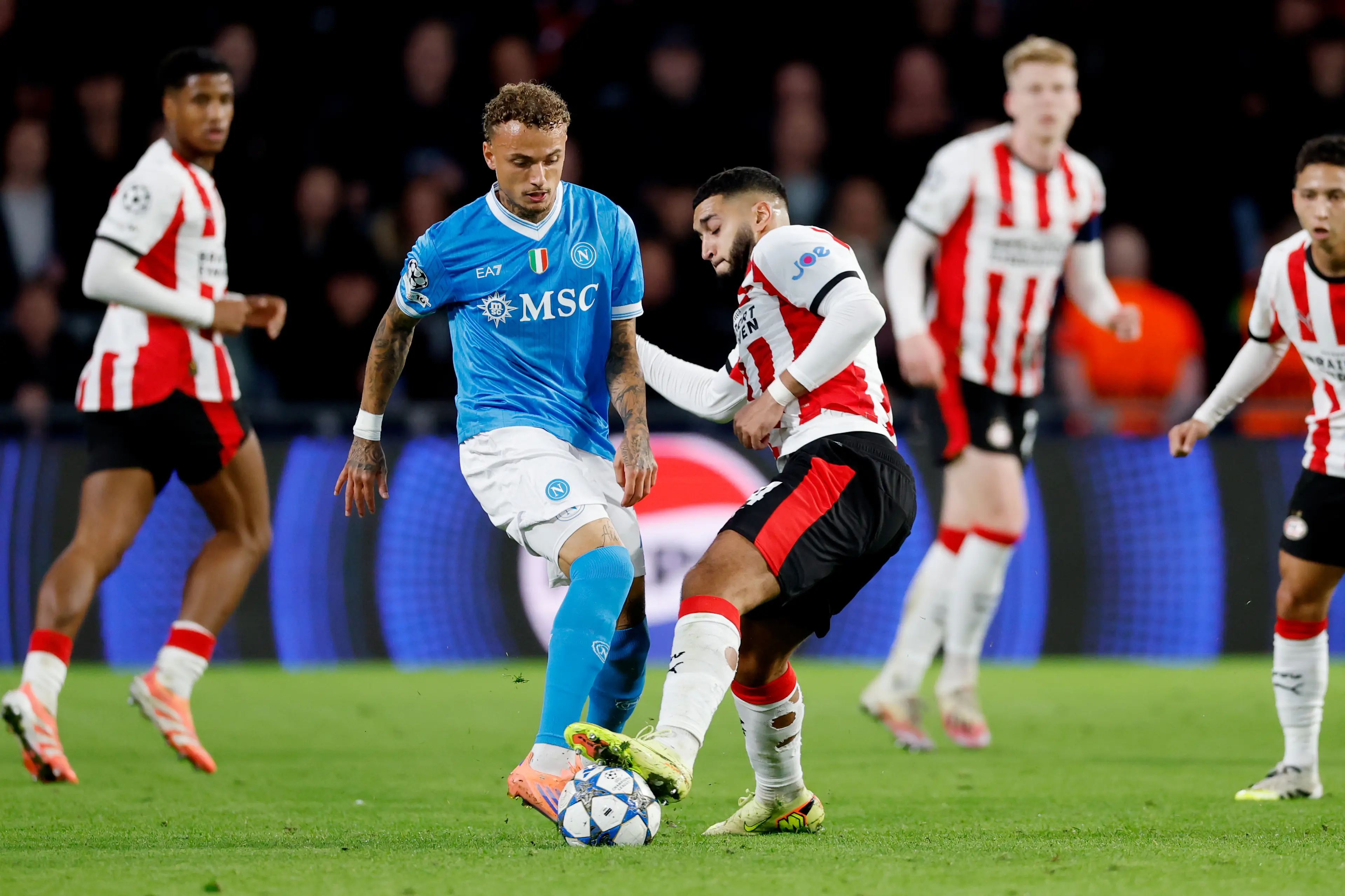 Lang replaced Billy Gilmour in the 58th minute against PSV. Image credit: Getty